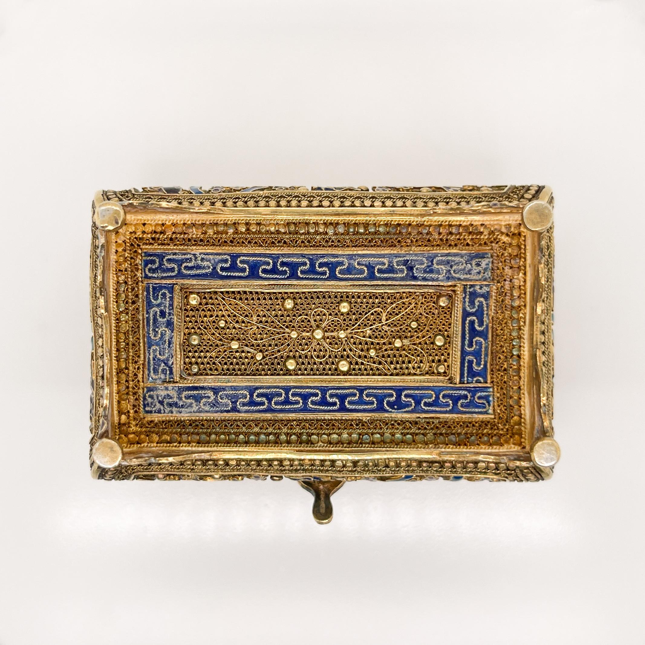 Vintage Miniature Chinese Gilt Silver Filigree & Enamel Box or Treasure Chest 4