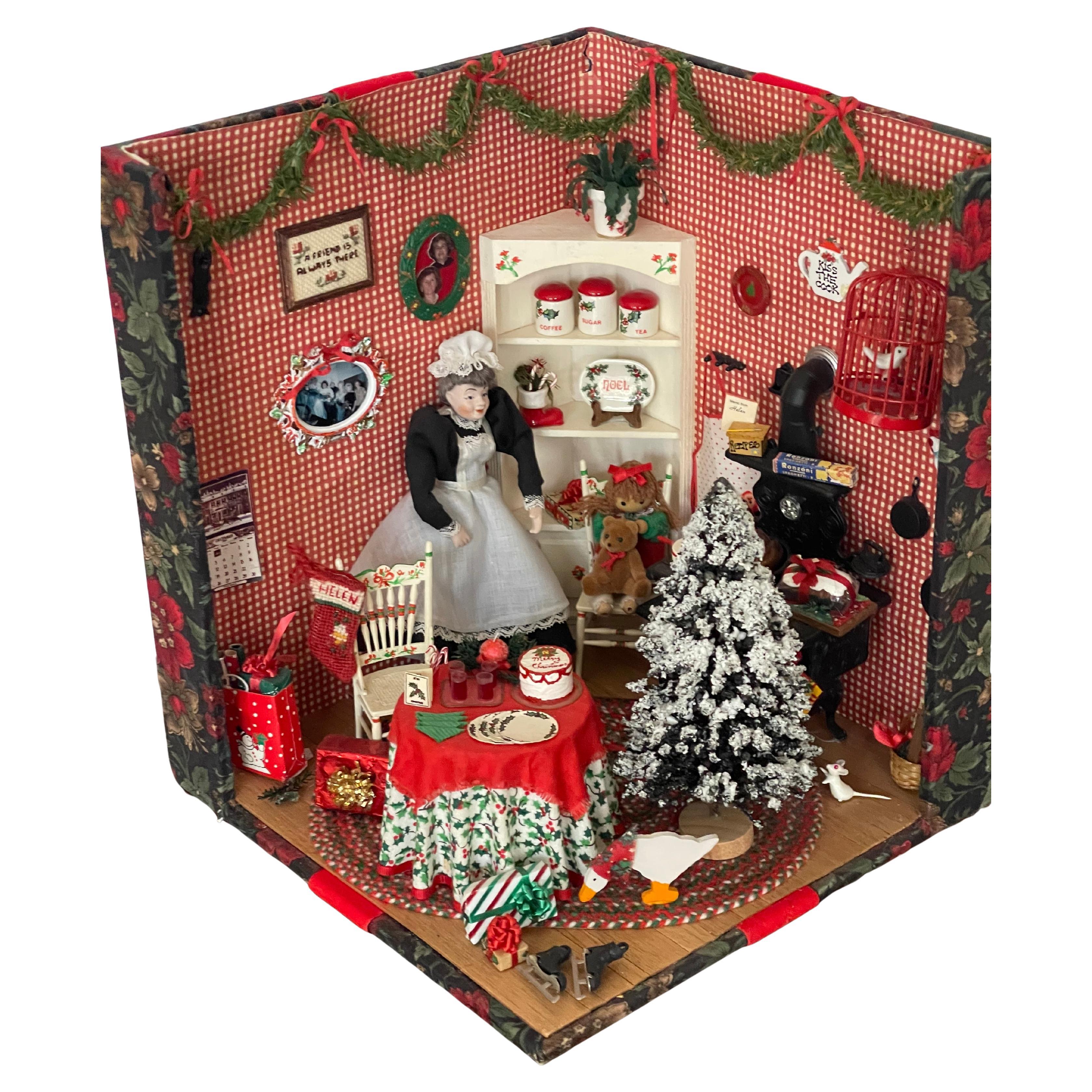 Diorama miniature vintage de boîte de Noël