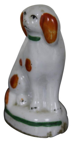 Vintage Miniature English Staffordshire Porcelain Seated Dog Spaniel Figurine