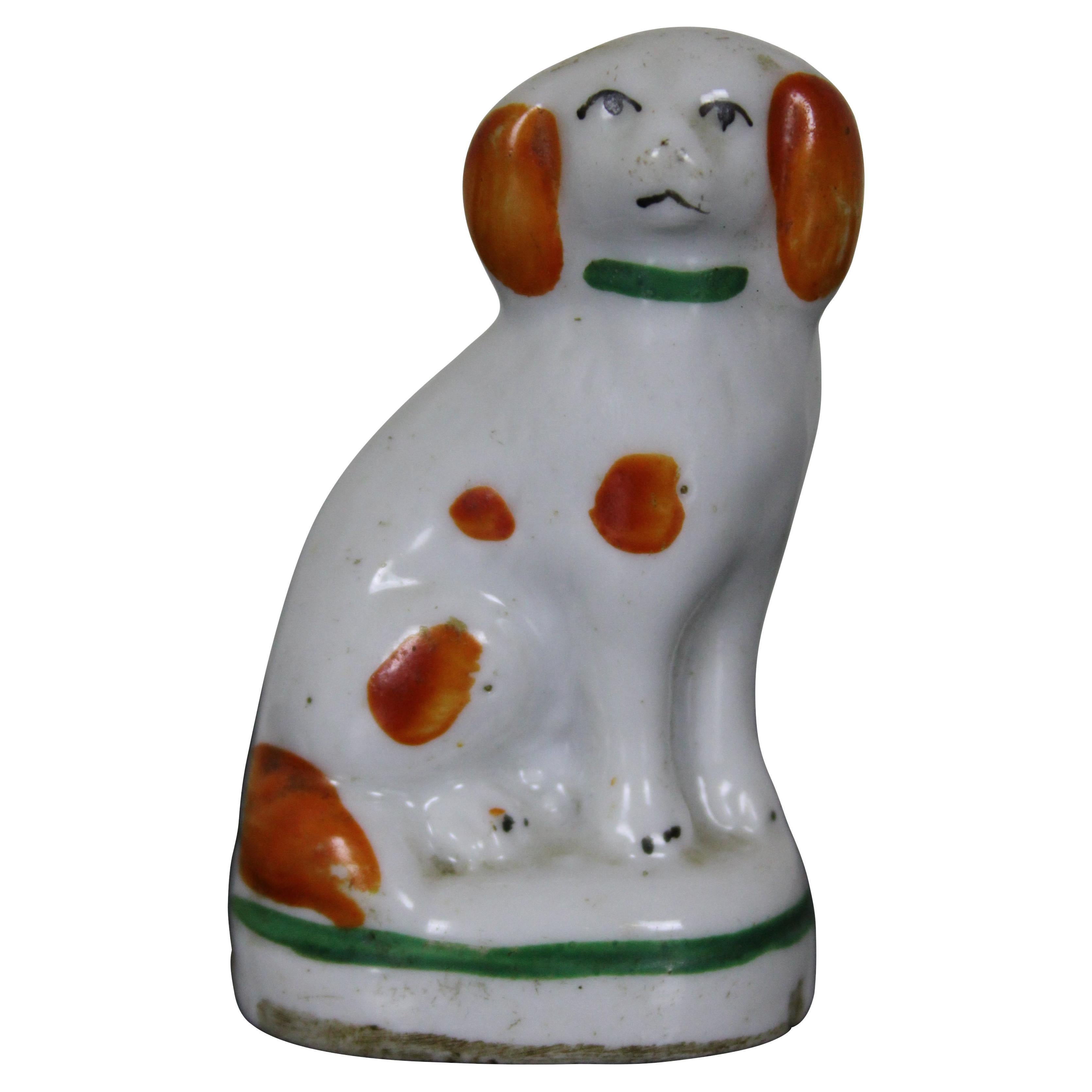 Vintage Miniature English Staffordshire Porcelain Seated Dog Spaniel Figurine