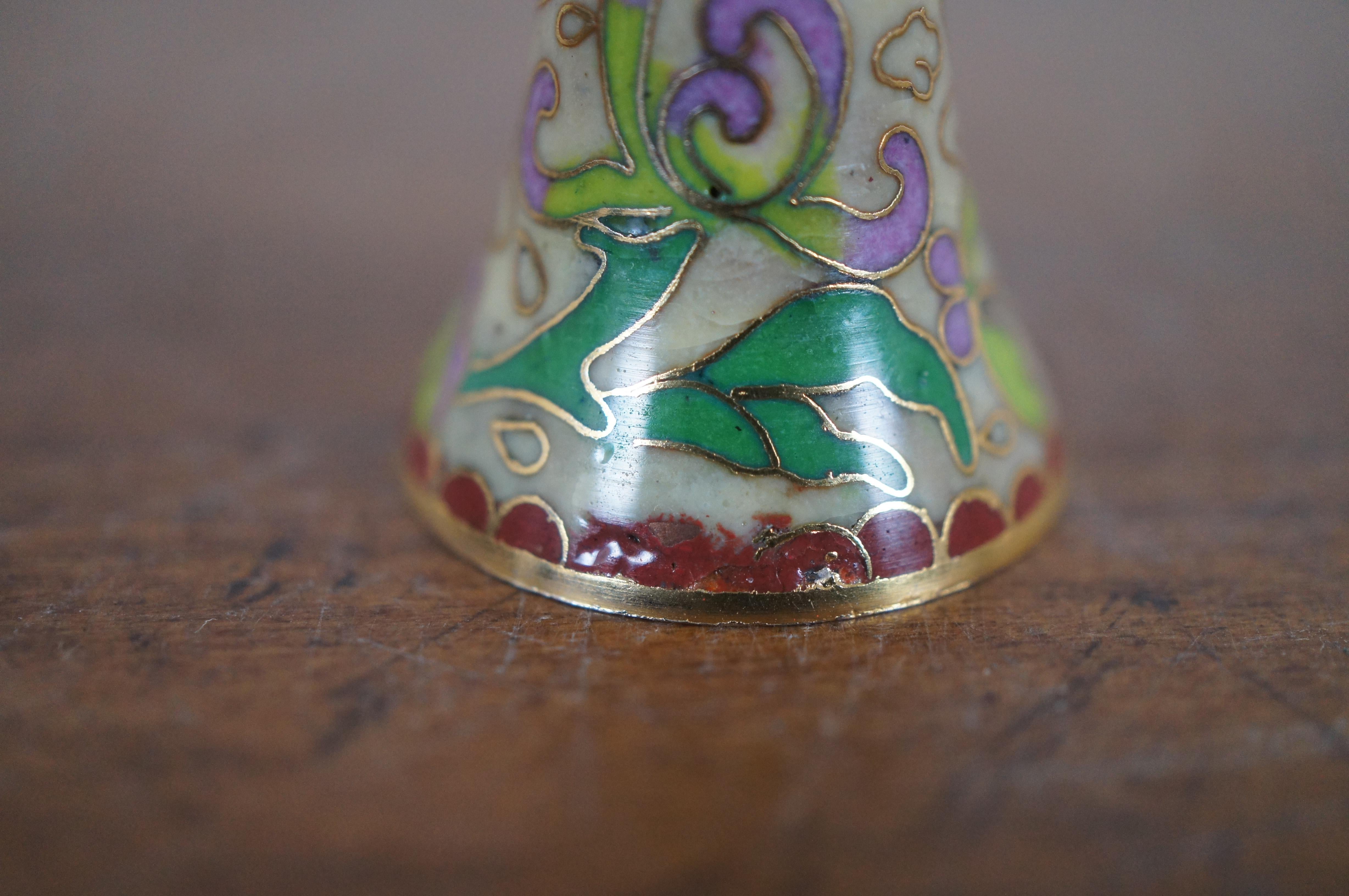 Chinoiserie Vintage Miniature Floral Cloisonne Bell Christmas Ornament For Sale