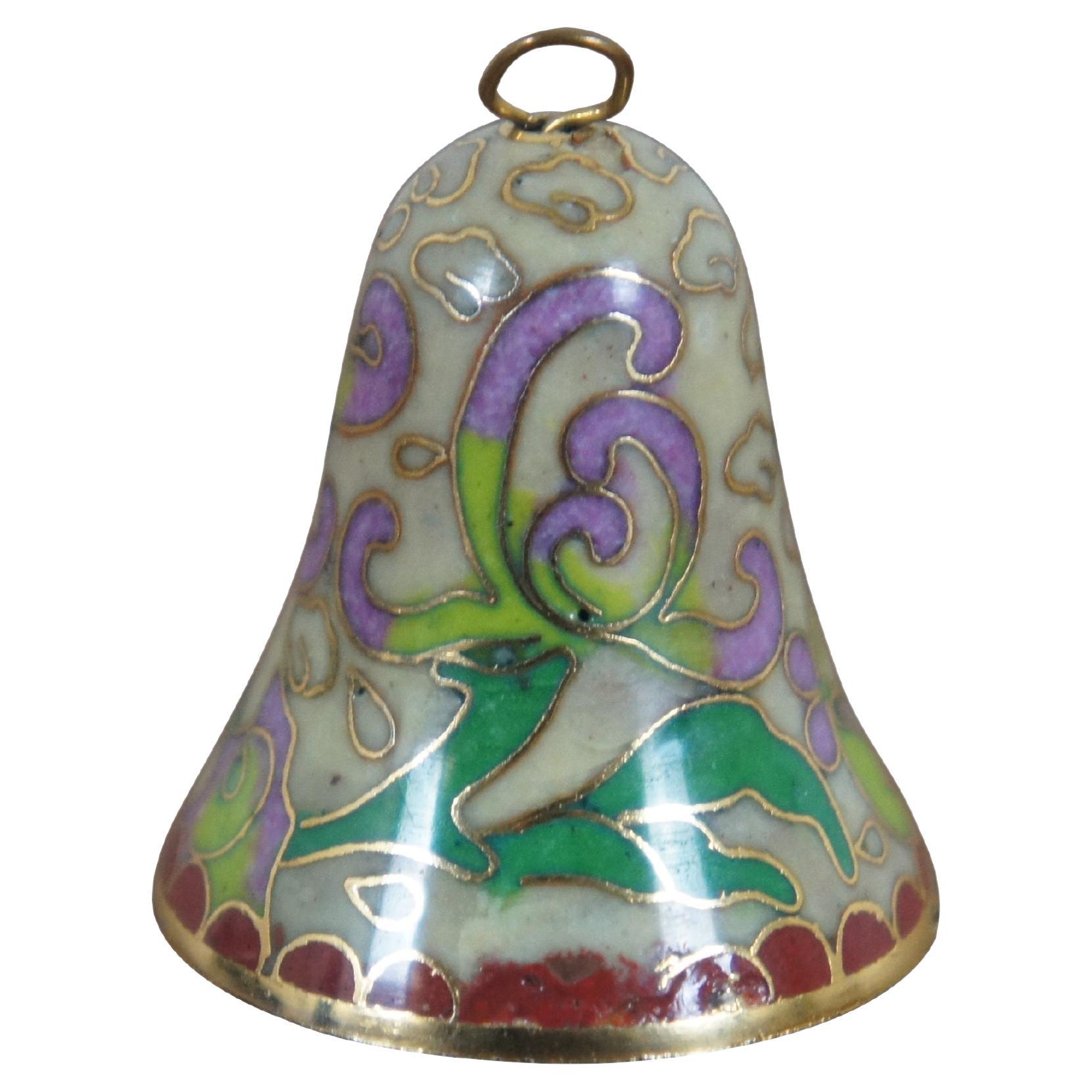 Vintage Miniature Floral Cloisonne Bell Christmas Ornament For Sale