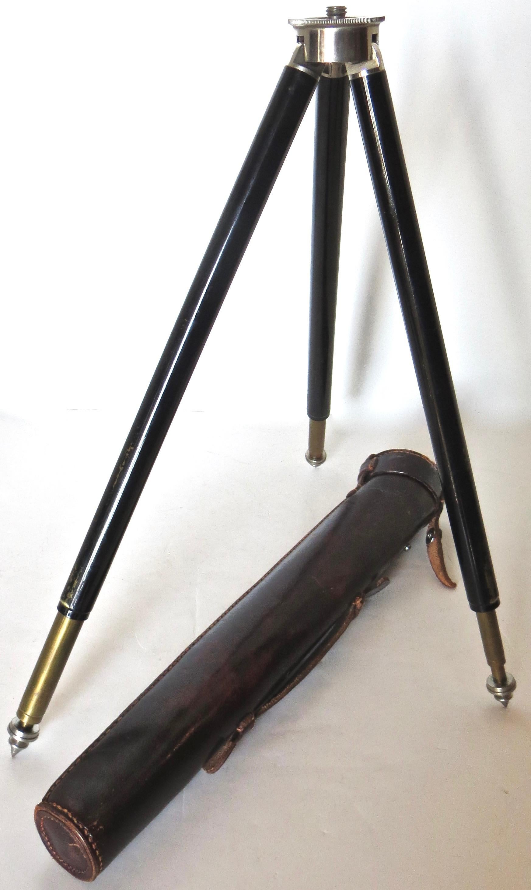 From a photography collection are two items included in this listing, for the collector of photographic memorabelia. In it's original tapered brown leather carry case is a miniature tripod, which extends to over 50