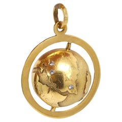 Vintage Miniature Globe Charm Pendant 18 karat Yellow Gold Circa 1940's