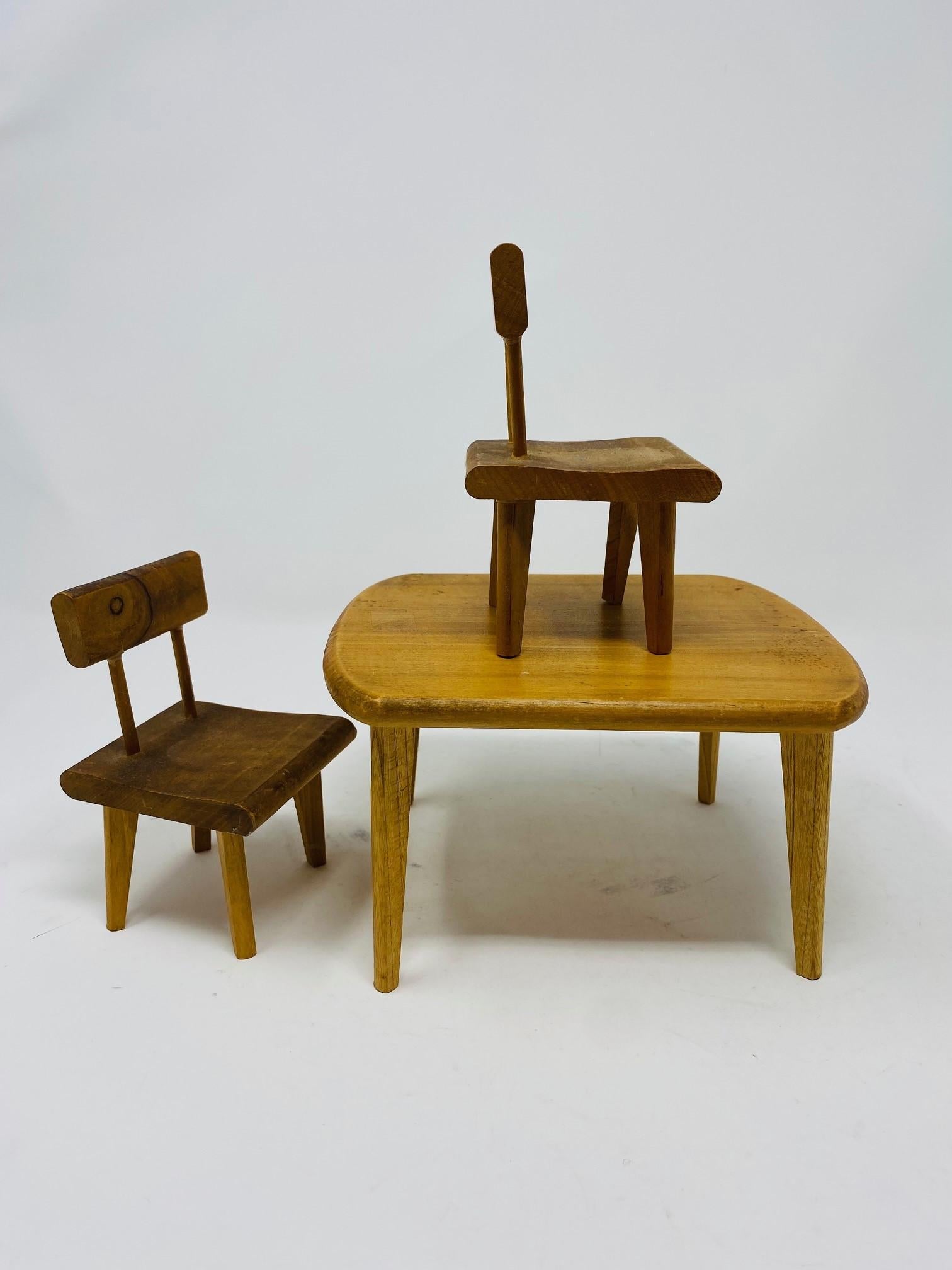 Hand-Crafted Vintage Miniature Group of Midcentury Table and Chairs For Sale