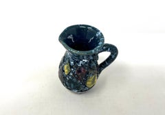 Vintage Miniature Italian Ceramic MCM Pitcher, Midcentury Modern Blue Bud Vase