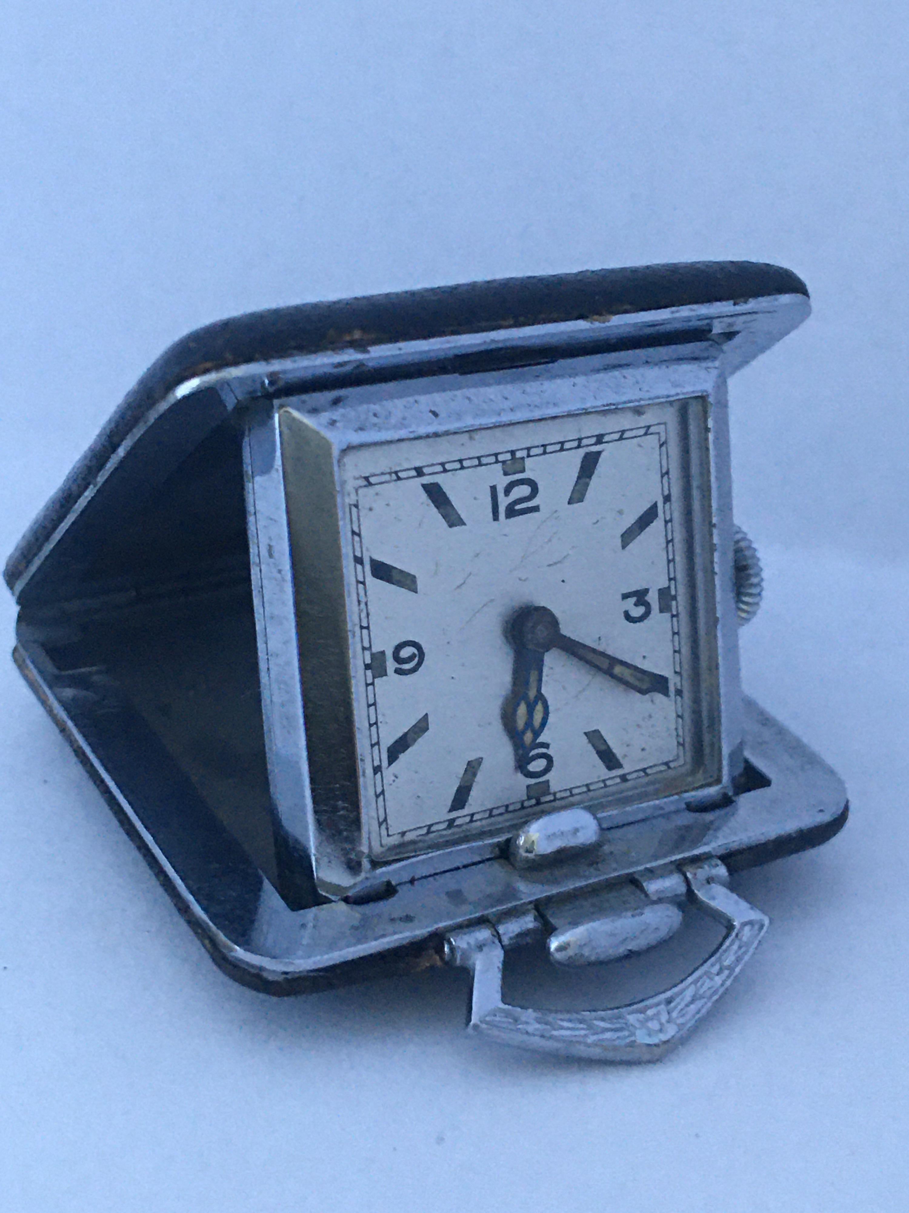 Women's or Men's Vintage Miniature Mechanical Travel Clock For Sale