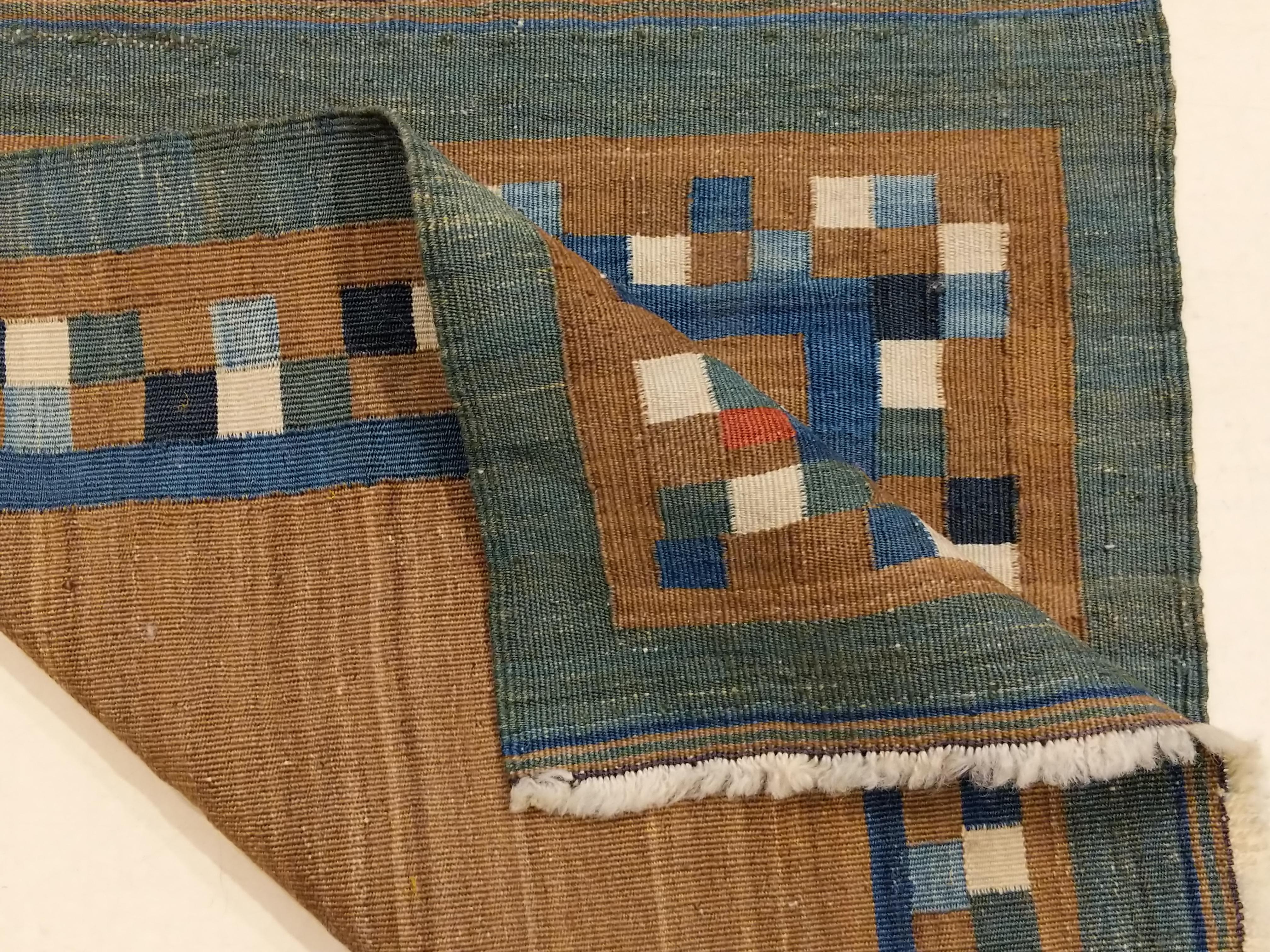 Hand-Woven Antique Miniature Modernist Tribal Camel Wool Sofreh Rug