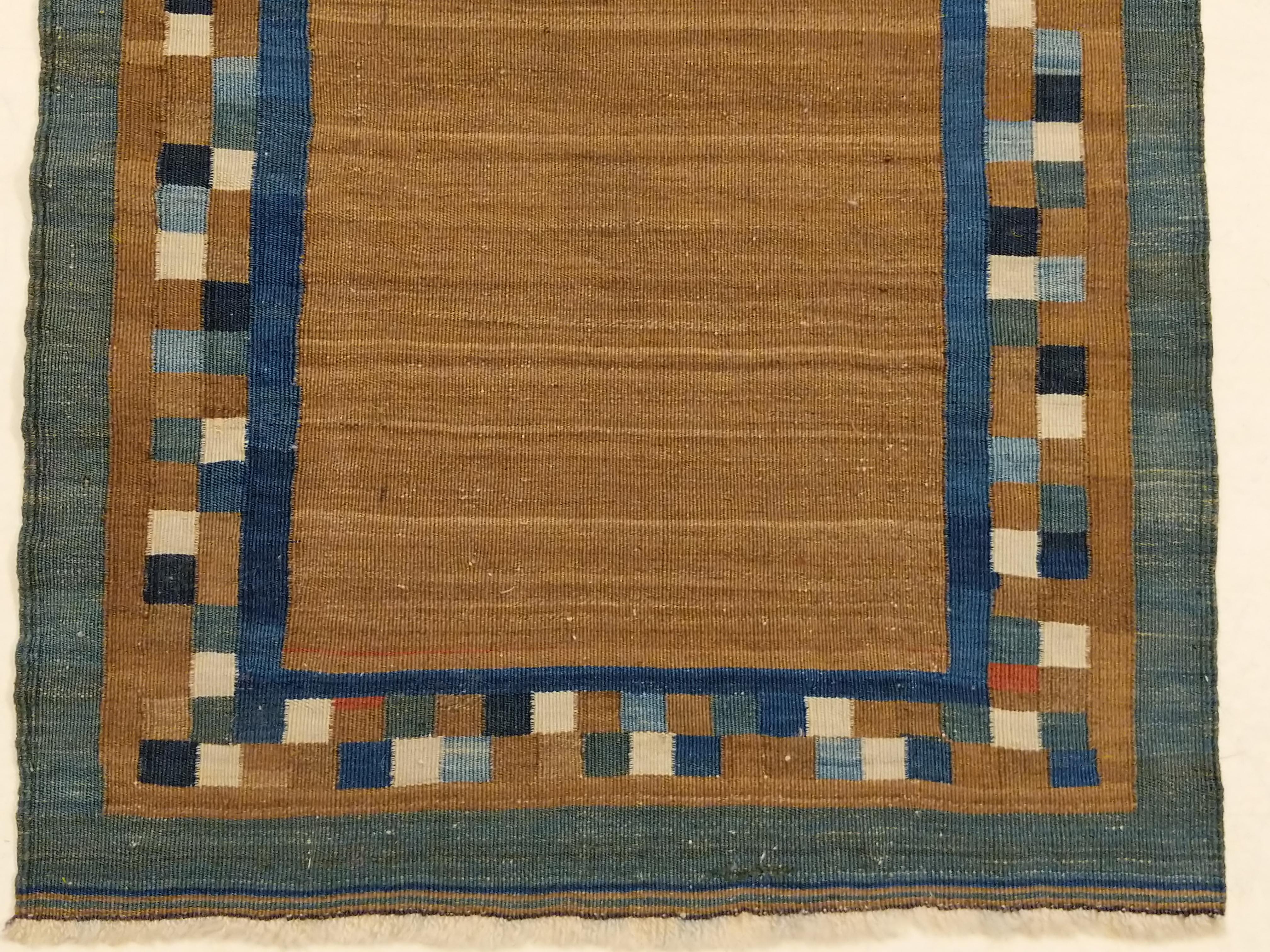 Antique Miniature Modernist Tribal Camel Wool Sofreh Rug In Excellent Condition In Milan, IT