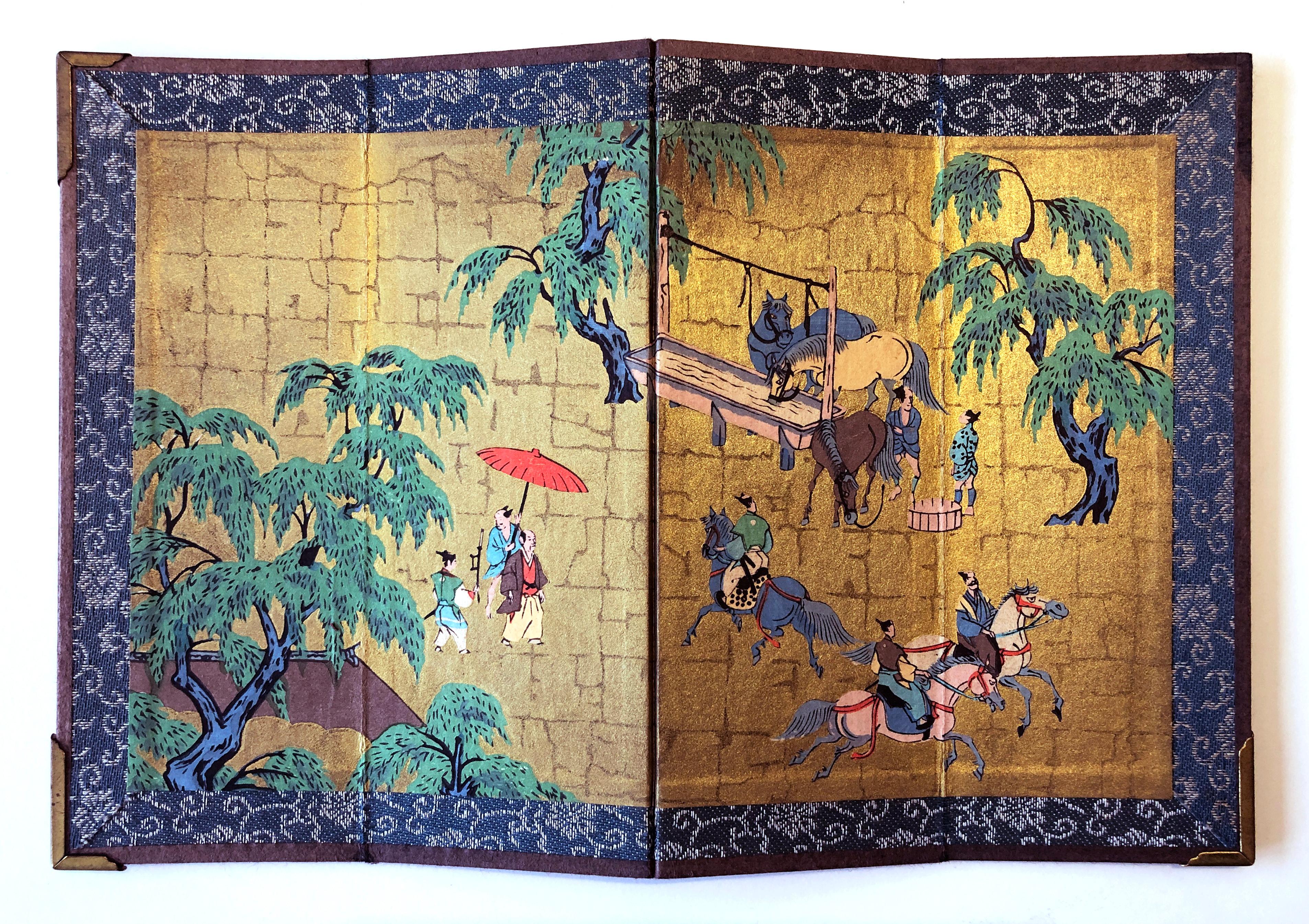 Vintage Miniature Oriental Folding Screen Asian Artwork  3