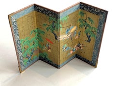 Vintage Miniature Oriental Folding Screen Asian Artwork