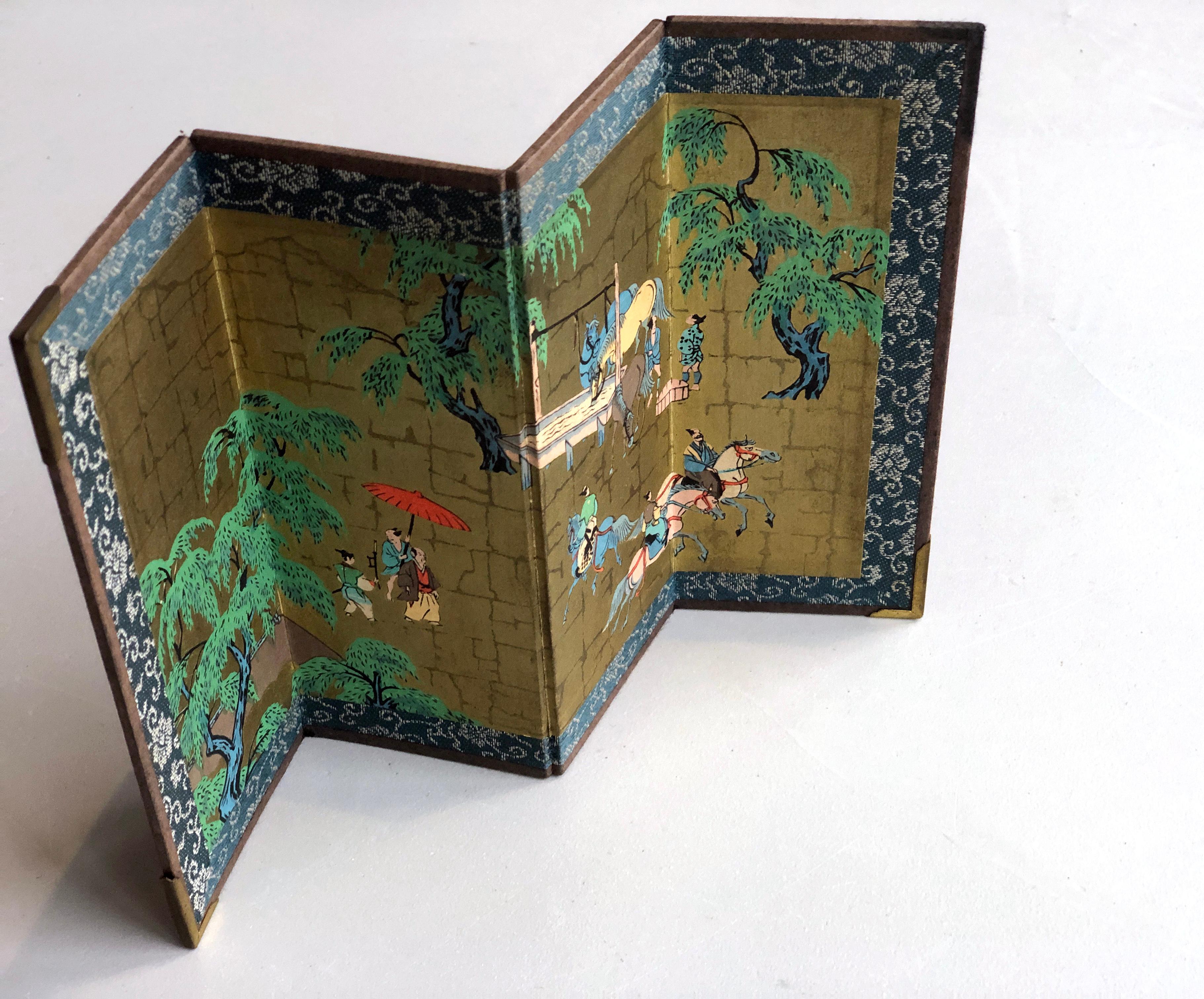 Anglo-Japanese Vintage Miniature Oriental Folding Screen Asian Artwork 