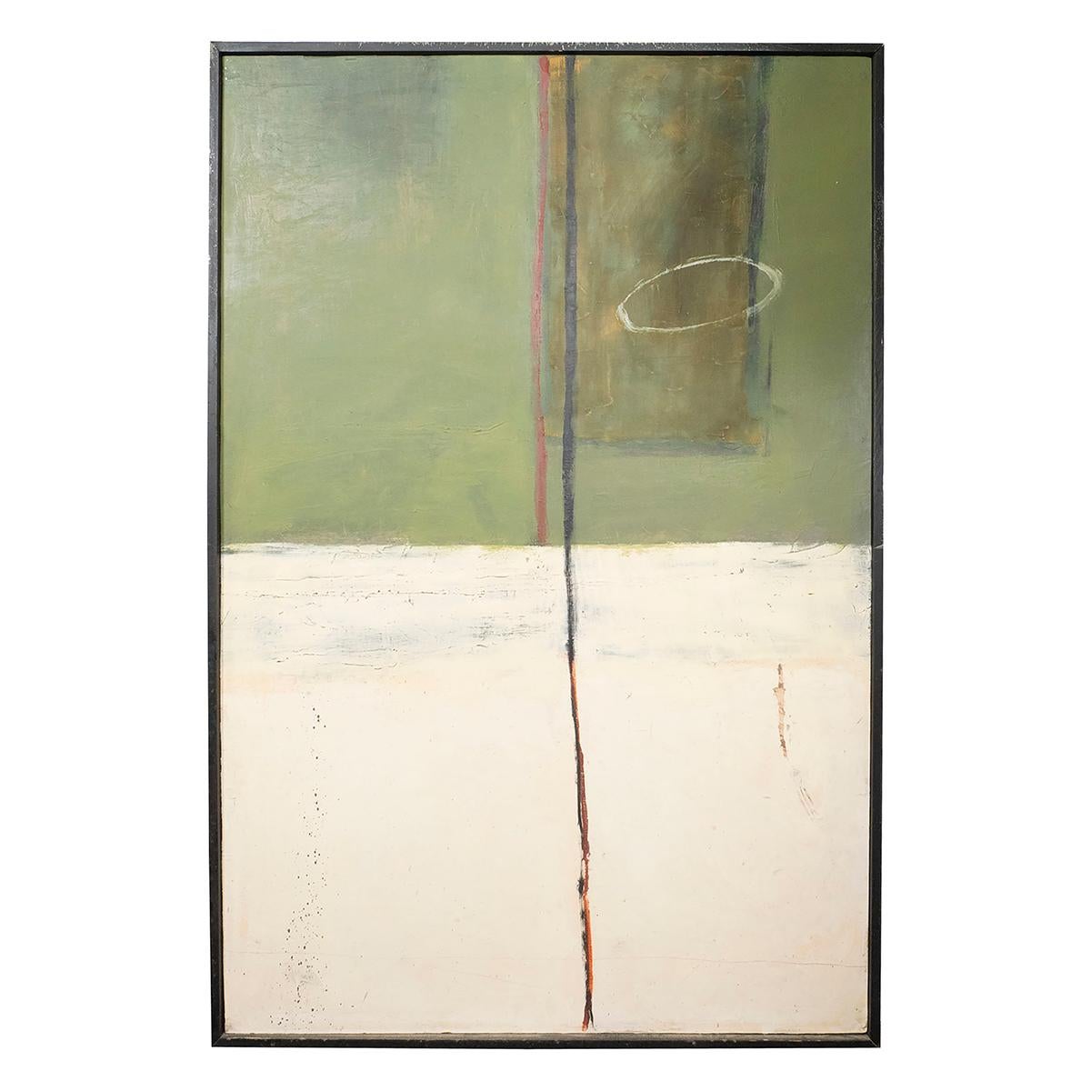 Large modern Minimalist Abstract Expressionism Color Field composition, circa 1995. Unsigned. Acquired from artist's family. Soil and dust accretion, should be cleaned. Some defects to frame.

Art 48