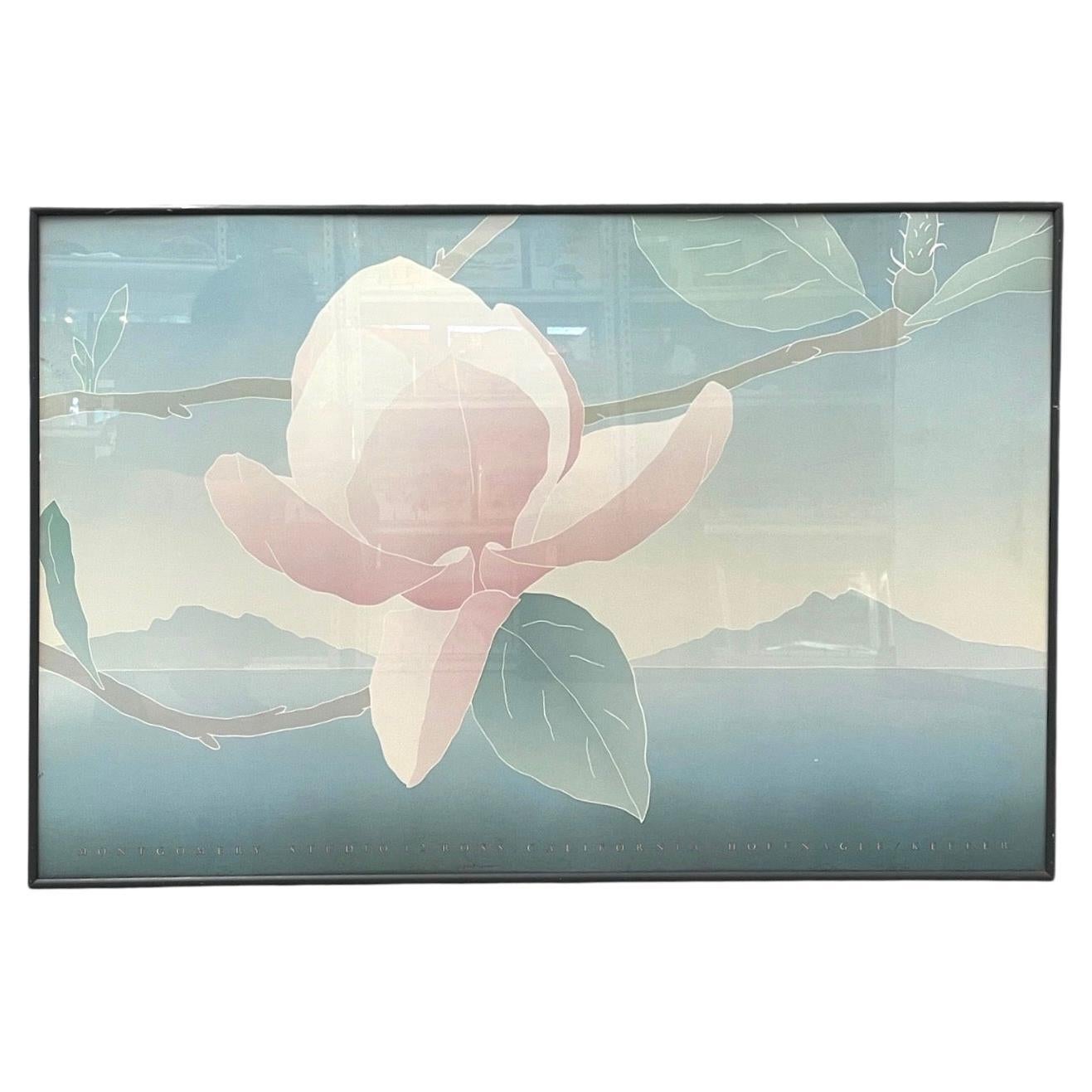 Vintage Minimalist Botanical Print "Magnolia" in weichen Pastelltönen, gerahmt