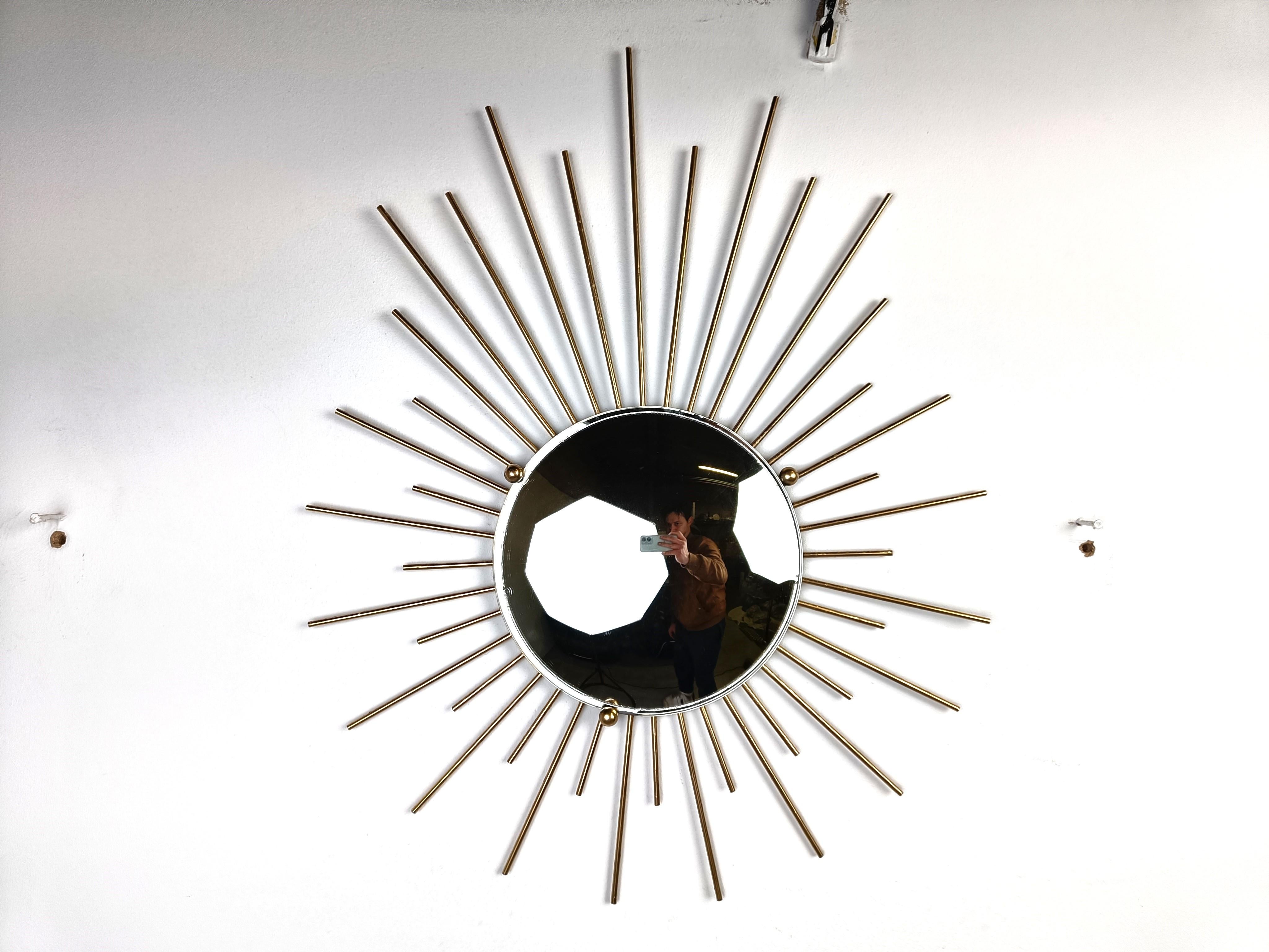 Vintage minimalist brass sunburst mirror, 1970s  1