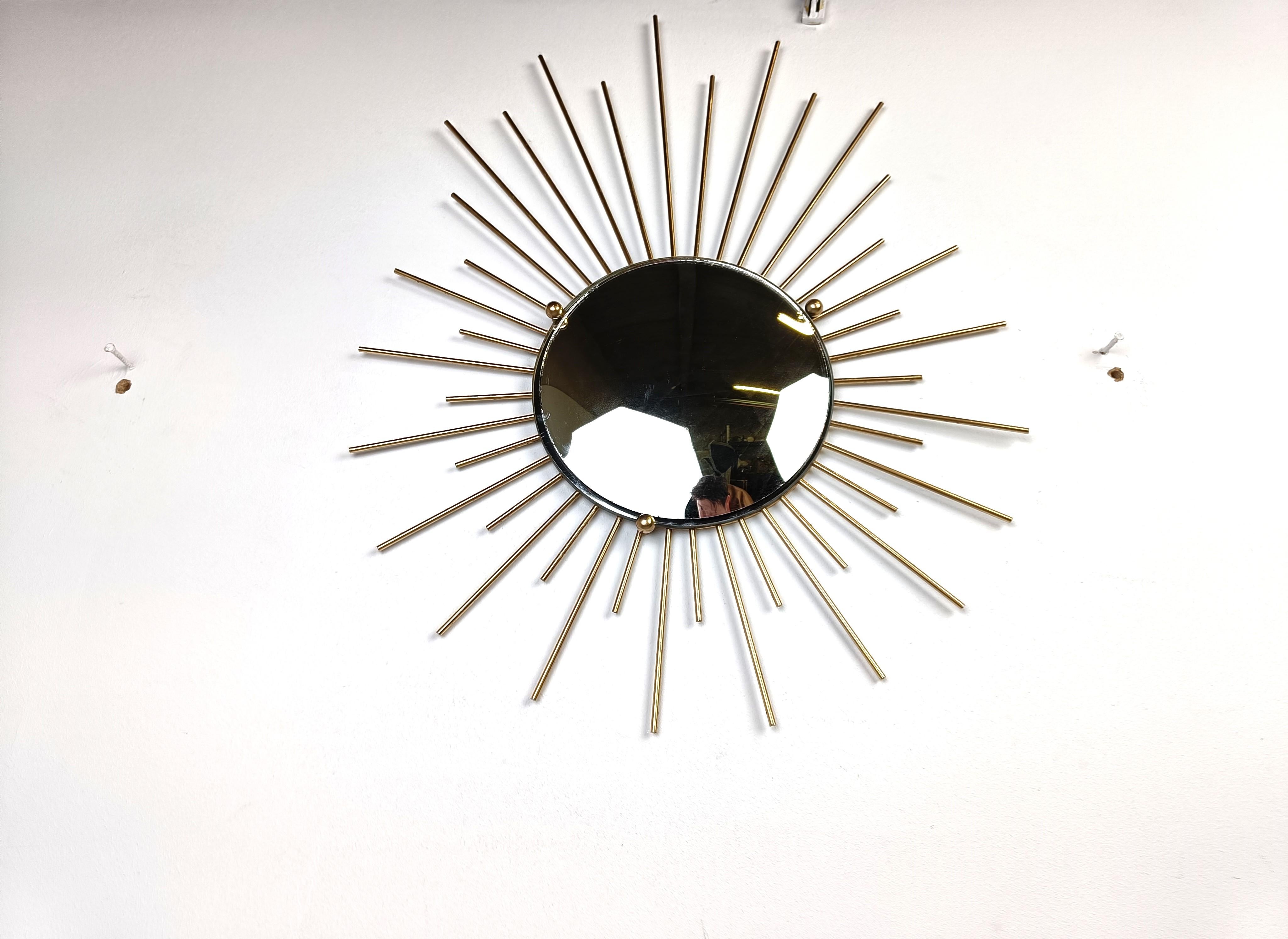 Vintage minimalist brass sunburst mirror, 1970s  2