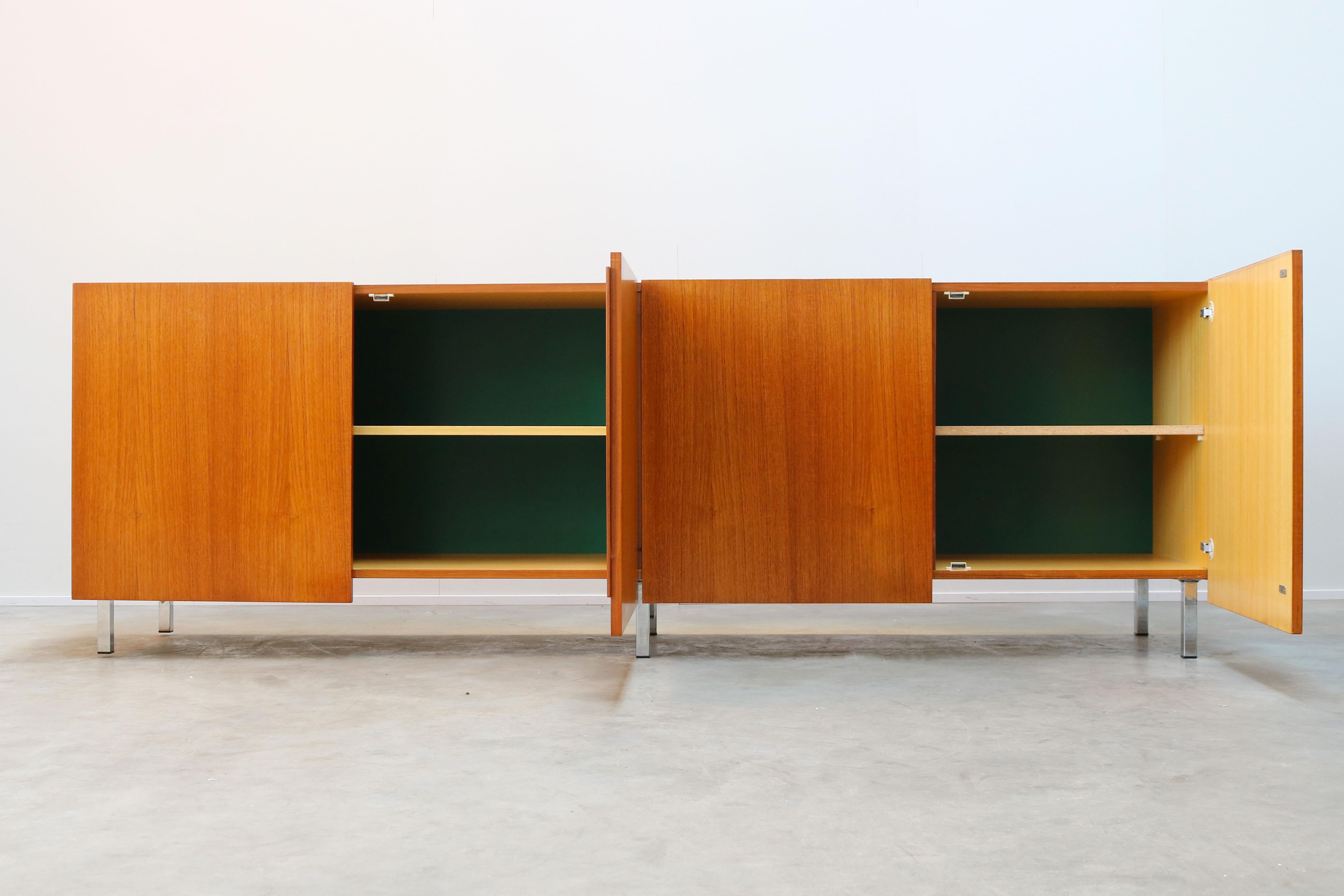 Mid-20th Century Vintage Minimalist Danish Sideboard / Credenza in Teak and Chrome 1950s Brown