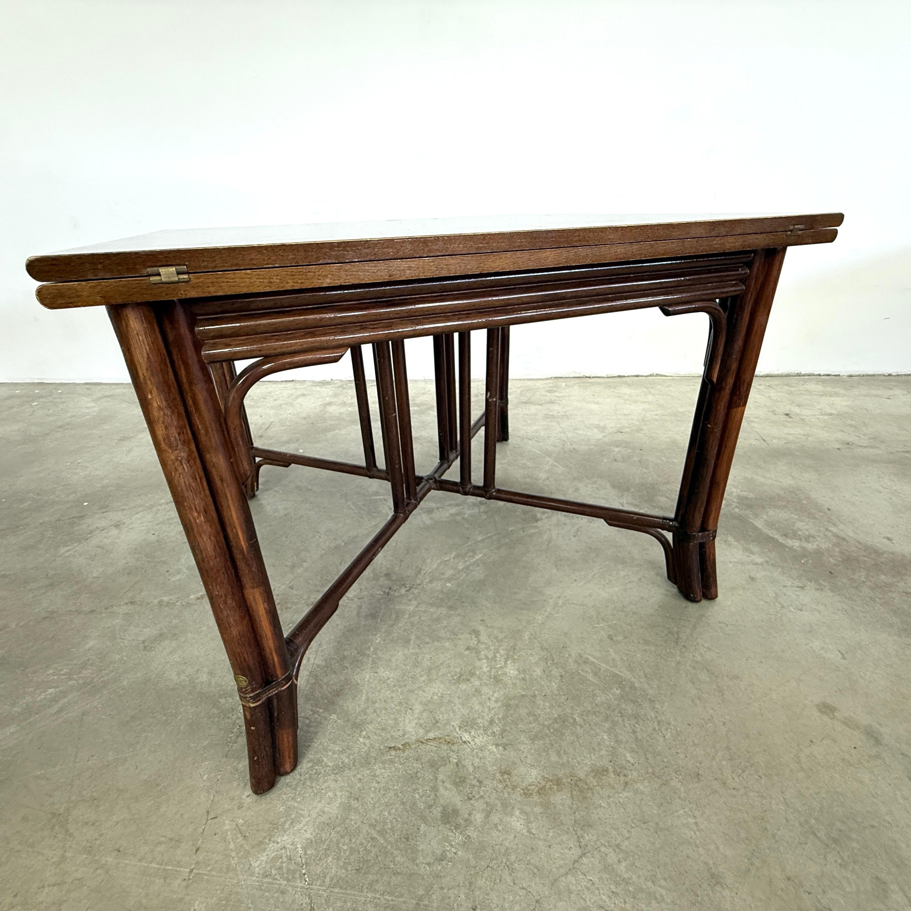 Vintage Minimalist Expandable Bamboo Dining Table For Sale 5