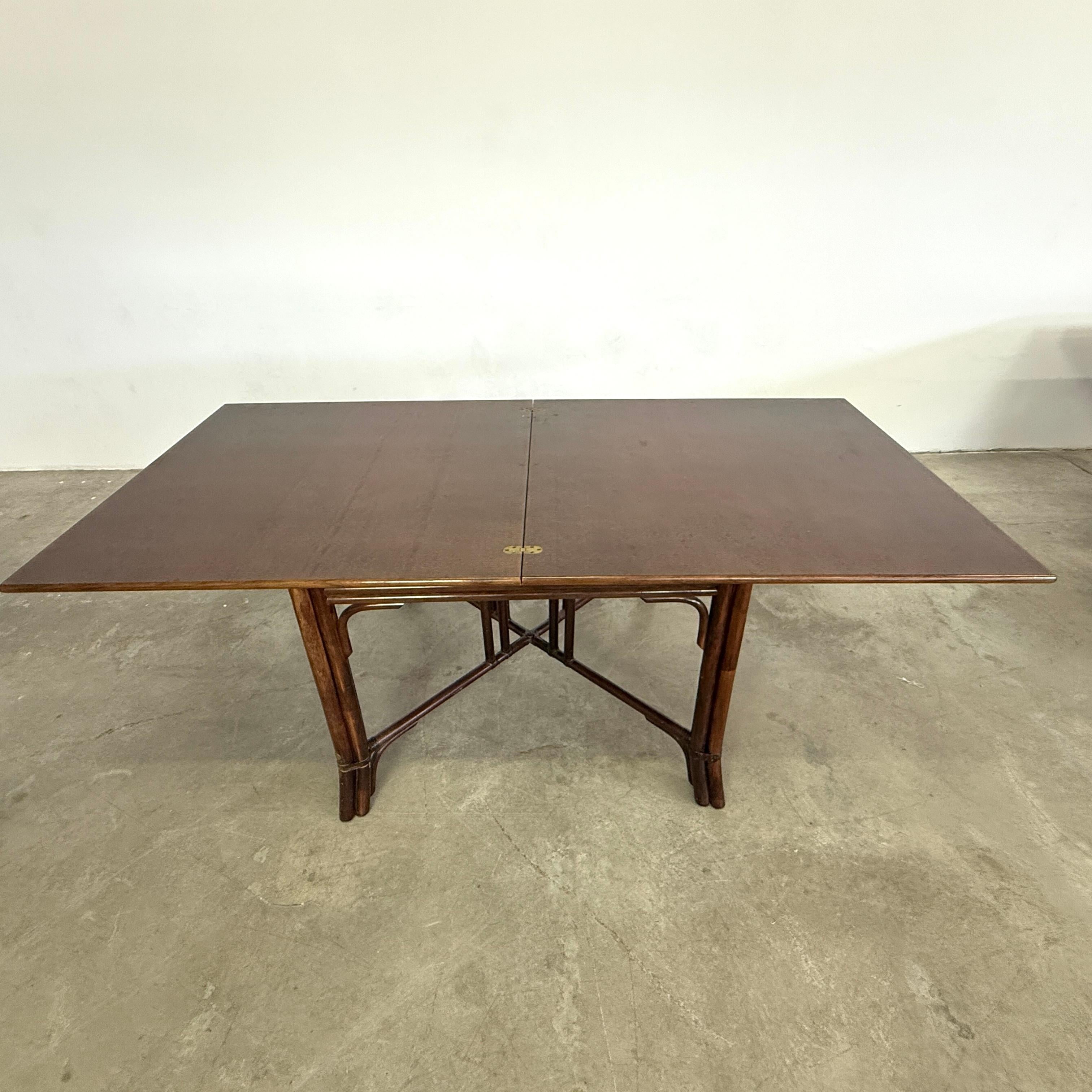 Dimensions: H 29.3” x W 39.5”/79”
Vintage expandable bamboo dining table by IG. A wonderful addition to your interior. 

Please see our other listings for ideas and matching pieces.

Condition: Condition consistent with age, present scratches.
