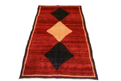 Vintage Minimalist Geometric Tribal Rug with Three Diamonds on an Open Field