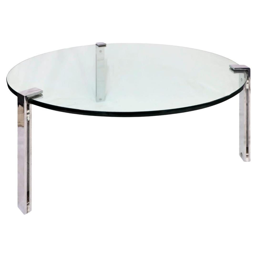 Vintage Minimalist Glass and Chrome Coffee Table For Sale