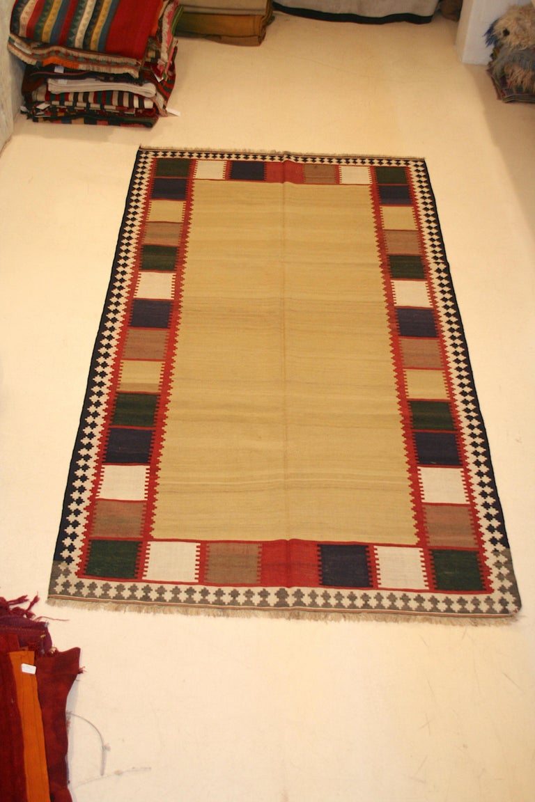 Vintage Minimalist Graphic Tribal Kilim Rug For Sale at 1stdibs