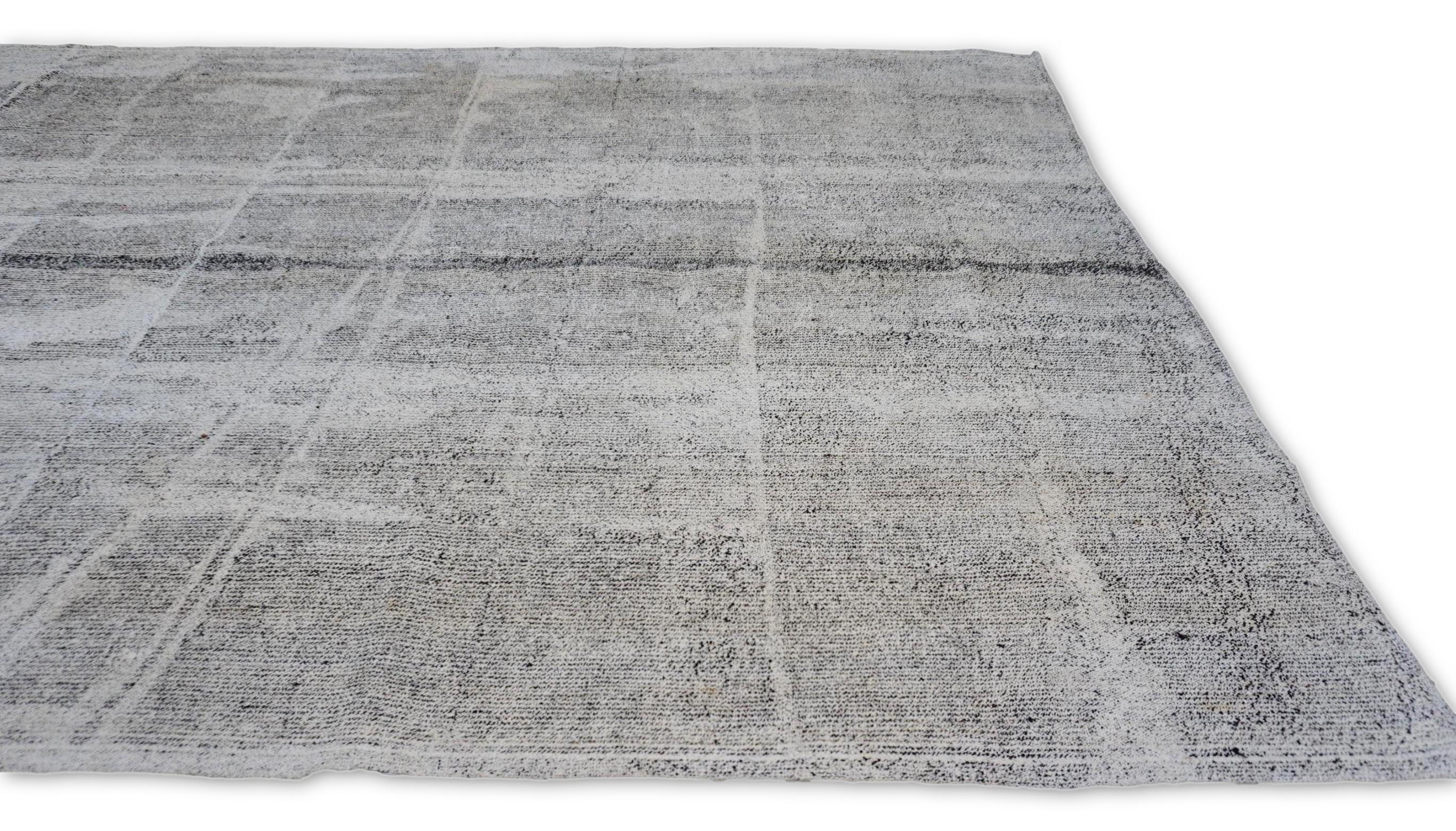Scandinavian Modern Vintage Minimalist Gray Abstract Designed Kilim 6'3''x11'2'' For Sale