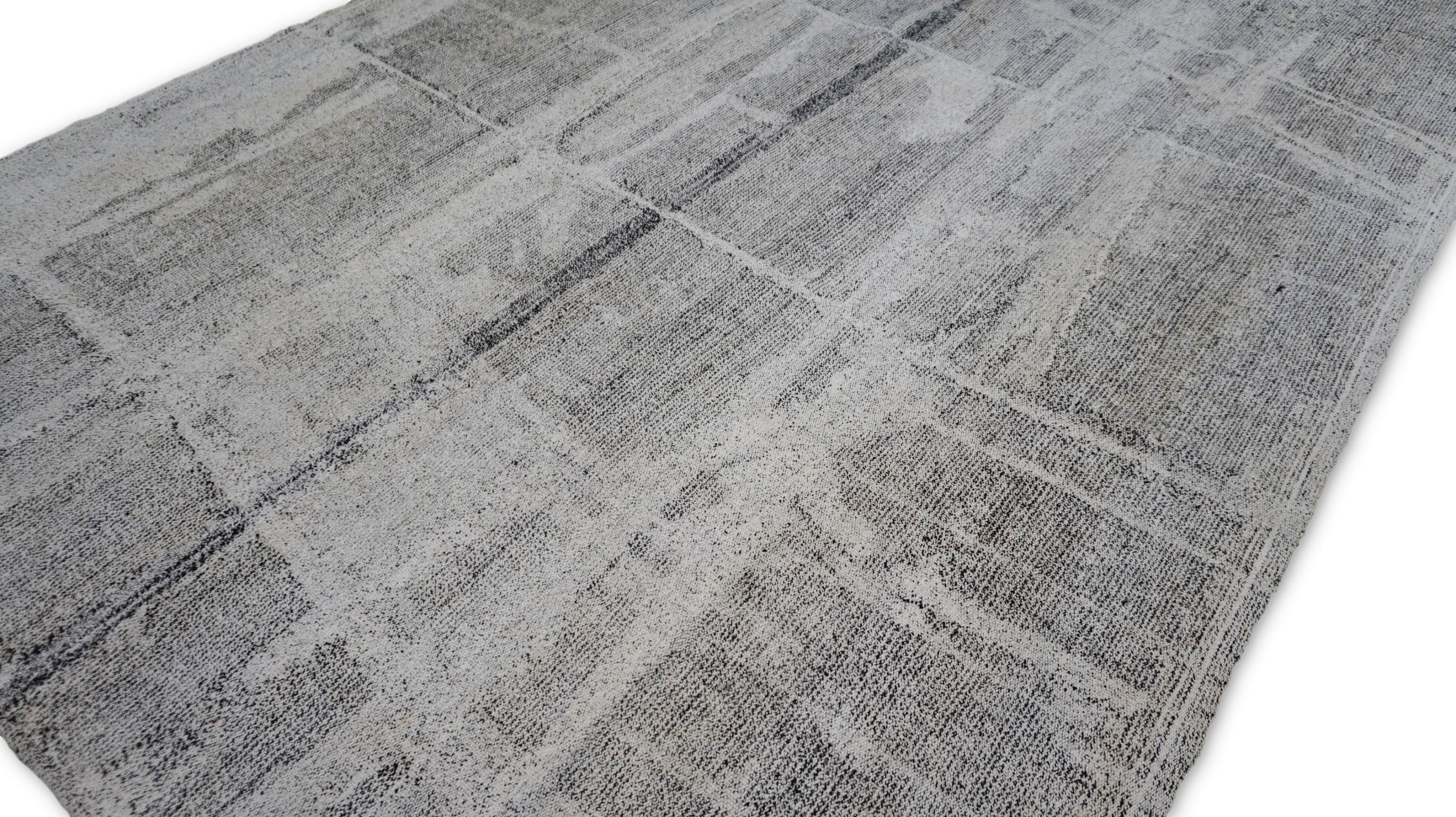 Turkish Vintage Minimalist Gray Abstract Designed Kilim 6'3''x11'2'' For Sale