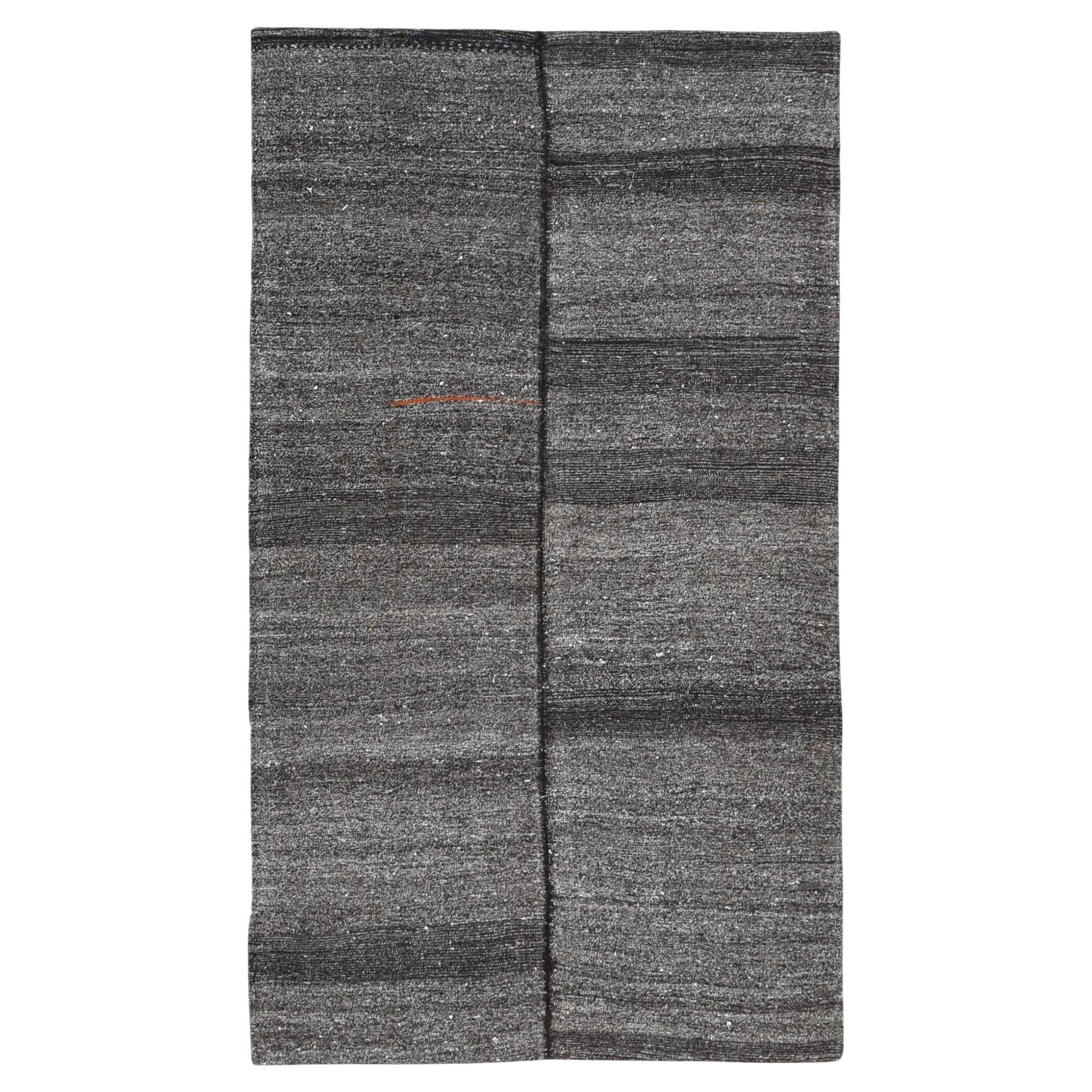 Vintage Minimalist Gray Brown Wool Kilim 4'7''x8' Circa 1960