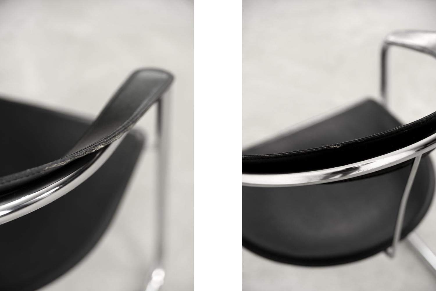 Vintage Minimalist Italian Chrome & Black Leather Canasta Chair from Arrben 3