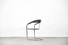 Vintage Minimalist Italian Chrome & Black Leather Canasta Chair from Arrben