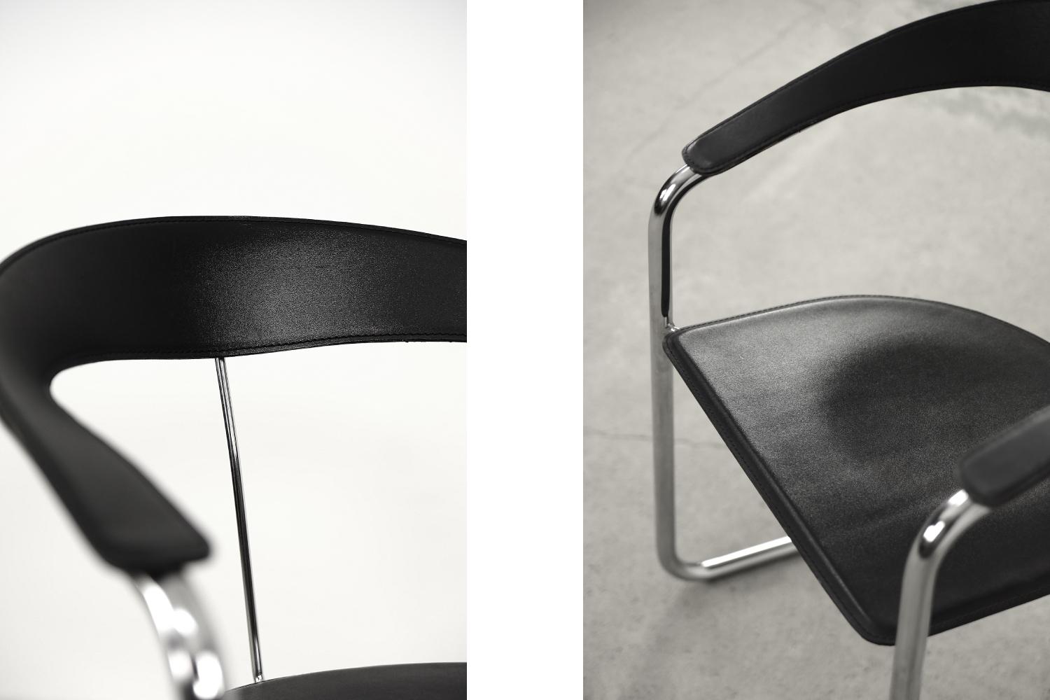 Minimalistischer italienischer Canasta-Stuhl aus Chrom und schwarzem Leder aus Arrben, Vintage im Angebot 3