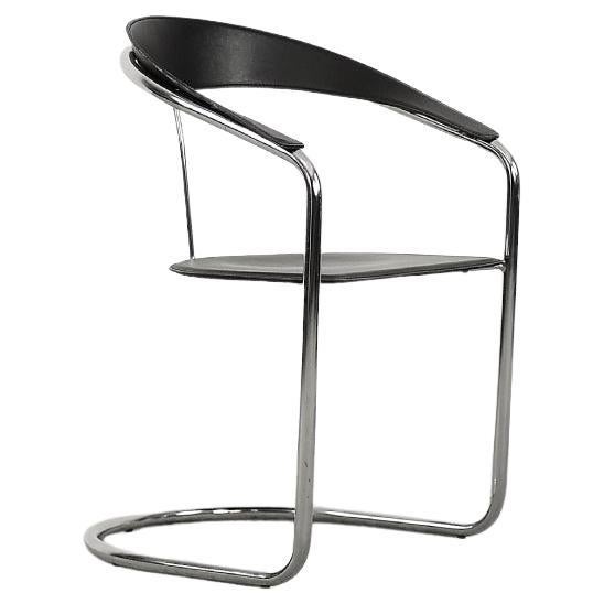 Vintage Minimalist Italian Chrome & Black Leather Canasta Chair from Arrben