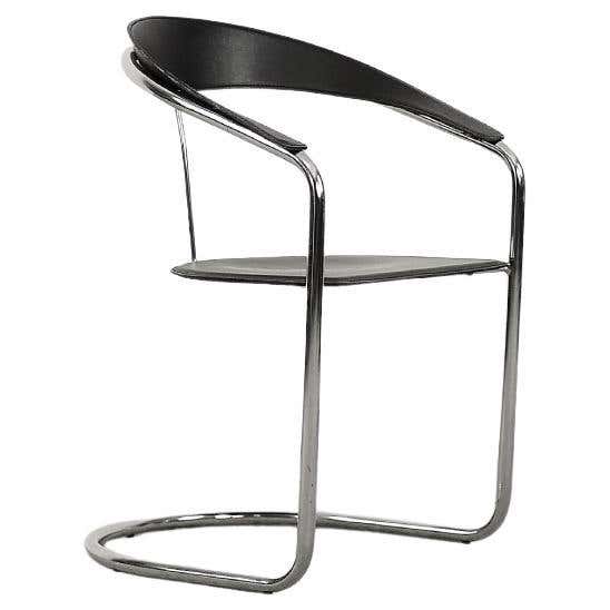 Minimalistischer italienischer Canasta-Stuhl aus Chrom und schwarzem Leder aus Arrben, Vintage