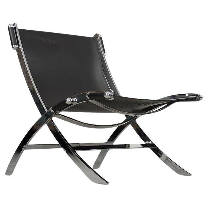 Silla minimalista vintage de cuero italiano, años 80