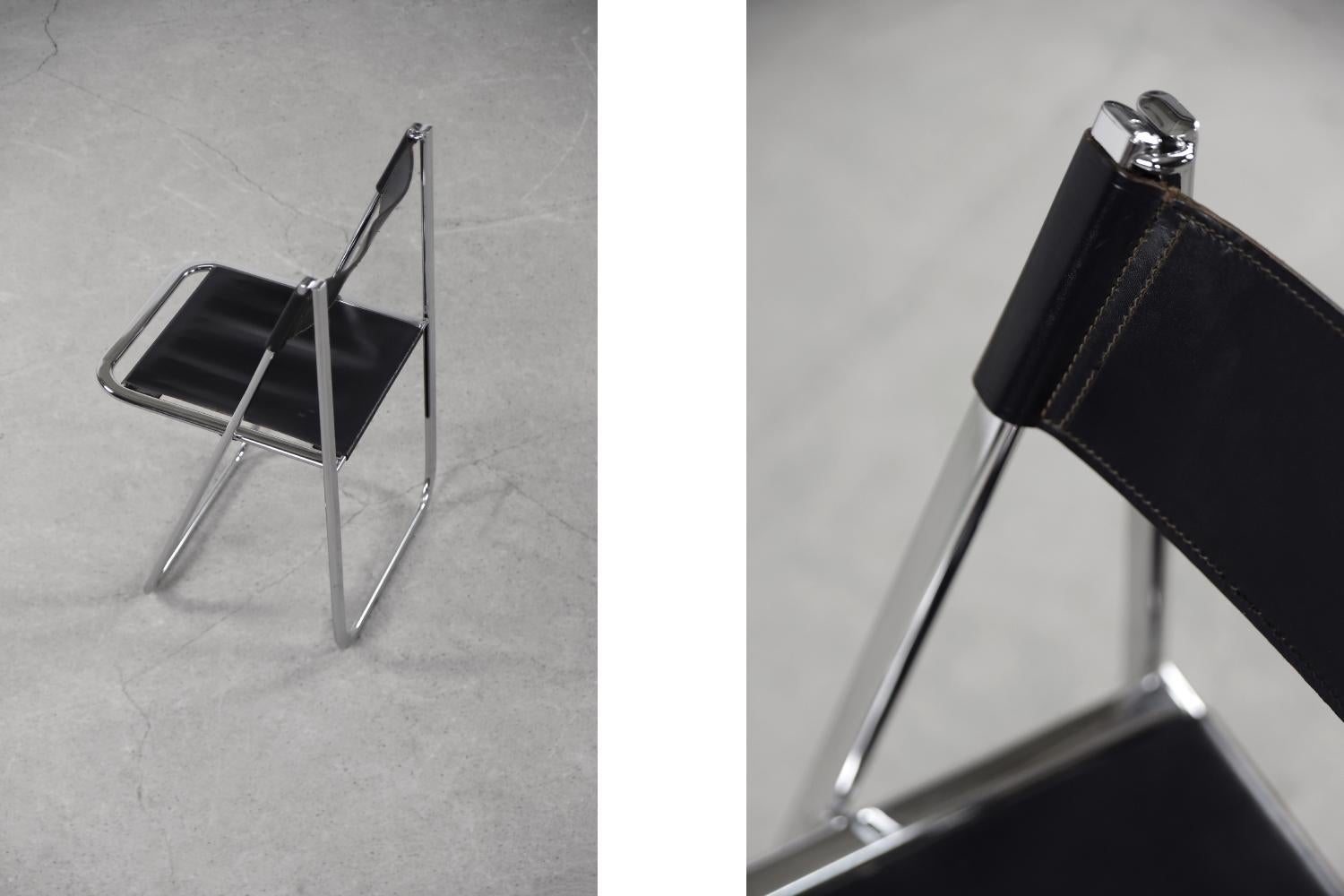 Set of 4 Vintage Minimalist Italian Tamara Folding Leather Chairs from Arrben 6