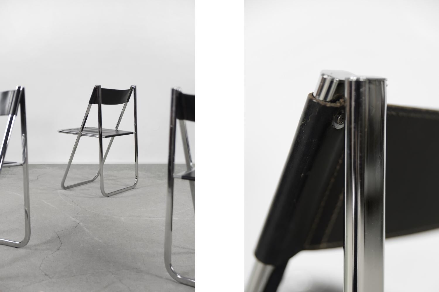 Set of 4 Vintage Minimalist Italian Tamara Folding Leather Chairs from Arrben 7