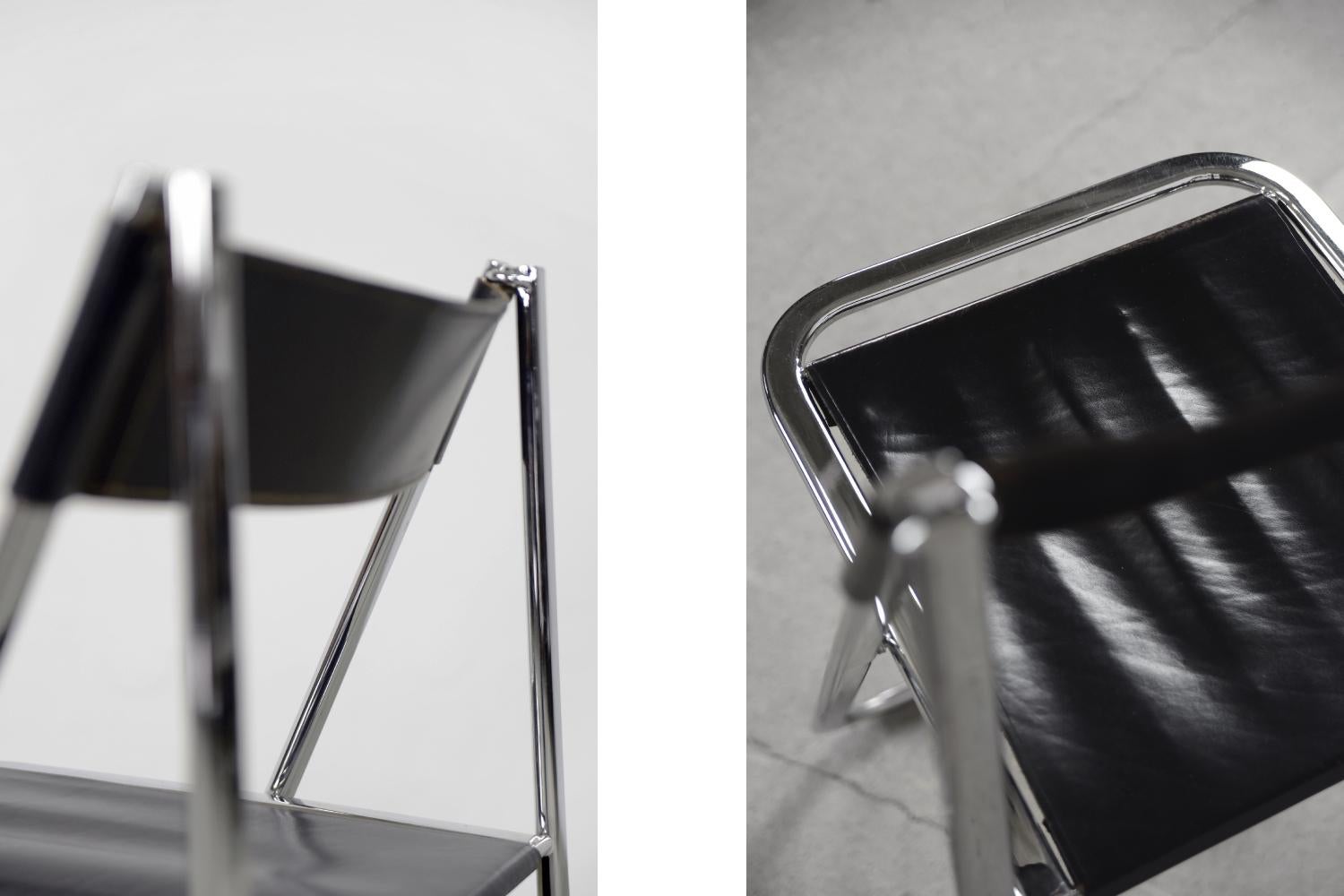 Set of 4 Vintage Minimalist Italian Tamara Folding Leather Chairs from Arrben 8