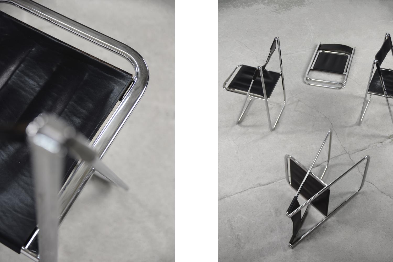 Set of 4 Vintage Minimalist Italian Tamara Folding Leather Chairs from Arrben 2
