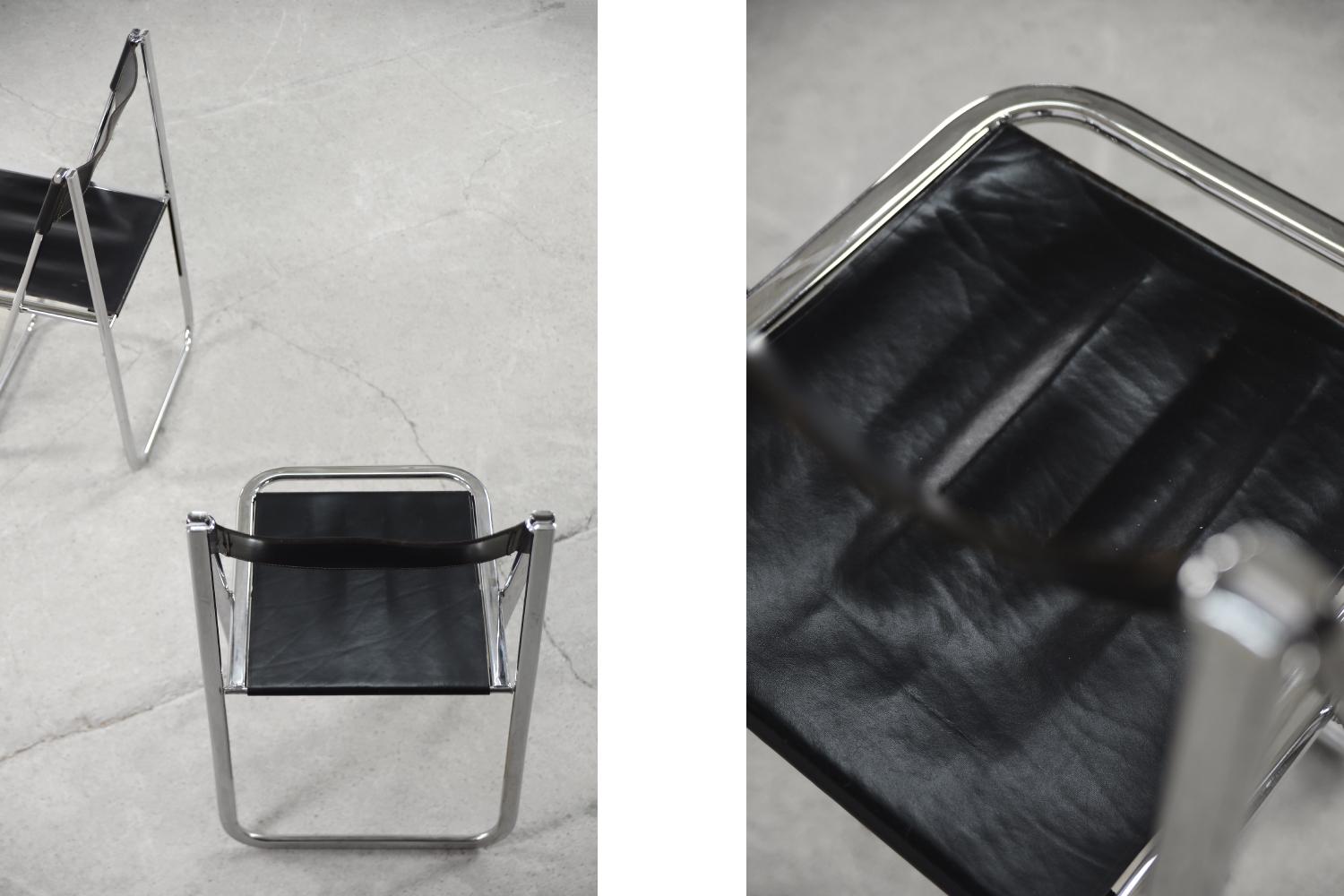 Set of 4 Vintage Minimalist Italian Tamara Folding Leather Chairs from Arrben 5