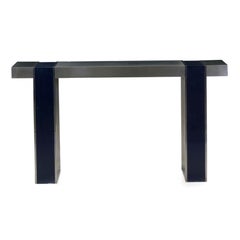 Vintage Minimalist Modern Matte and Blue Enamel Steel Console Table