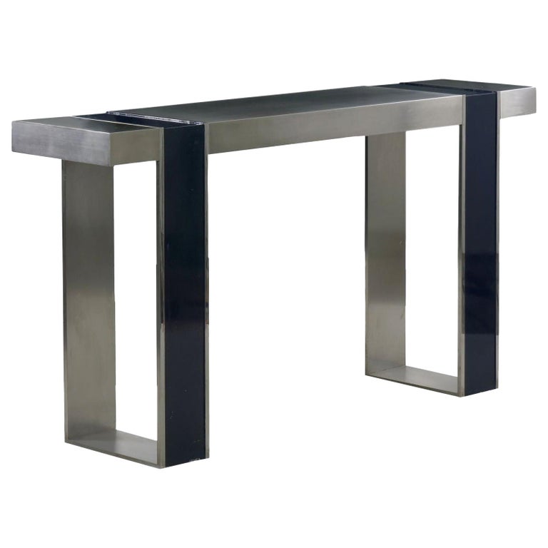 Vintage Minimalist Modern Matte and Blue Enamel Steel Console Table at