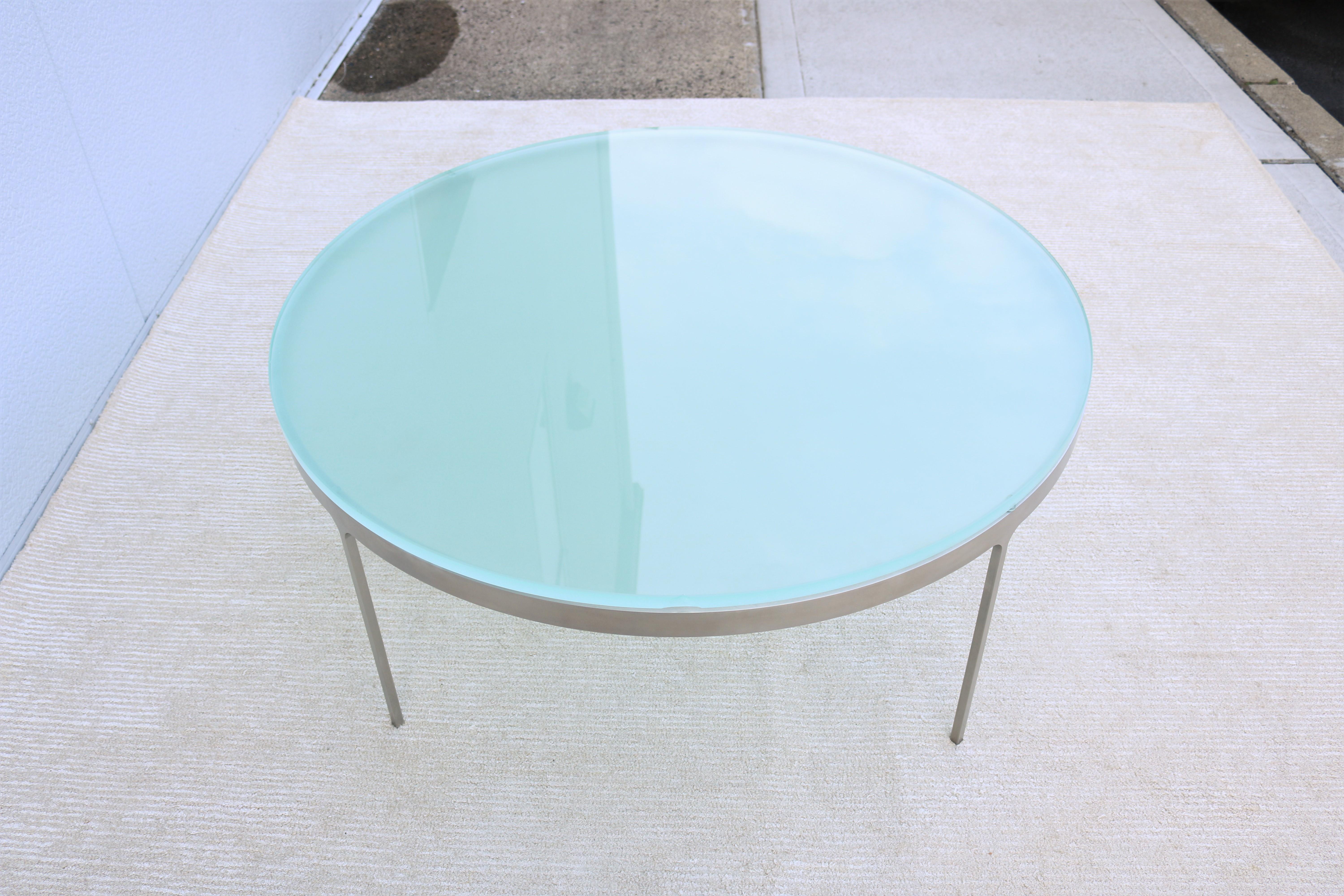 Vintage Minimalist Nicos Zographos Round Glass and Stainless-Steel Coffee Table For Sale 5