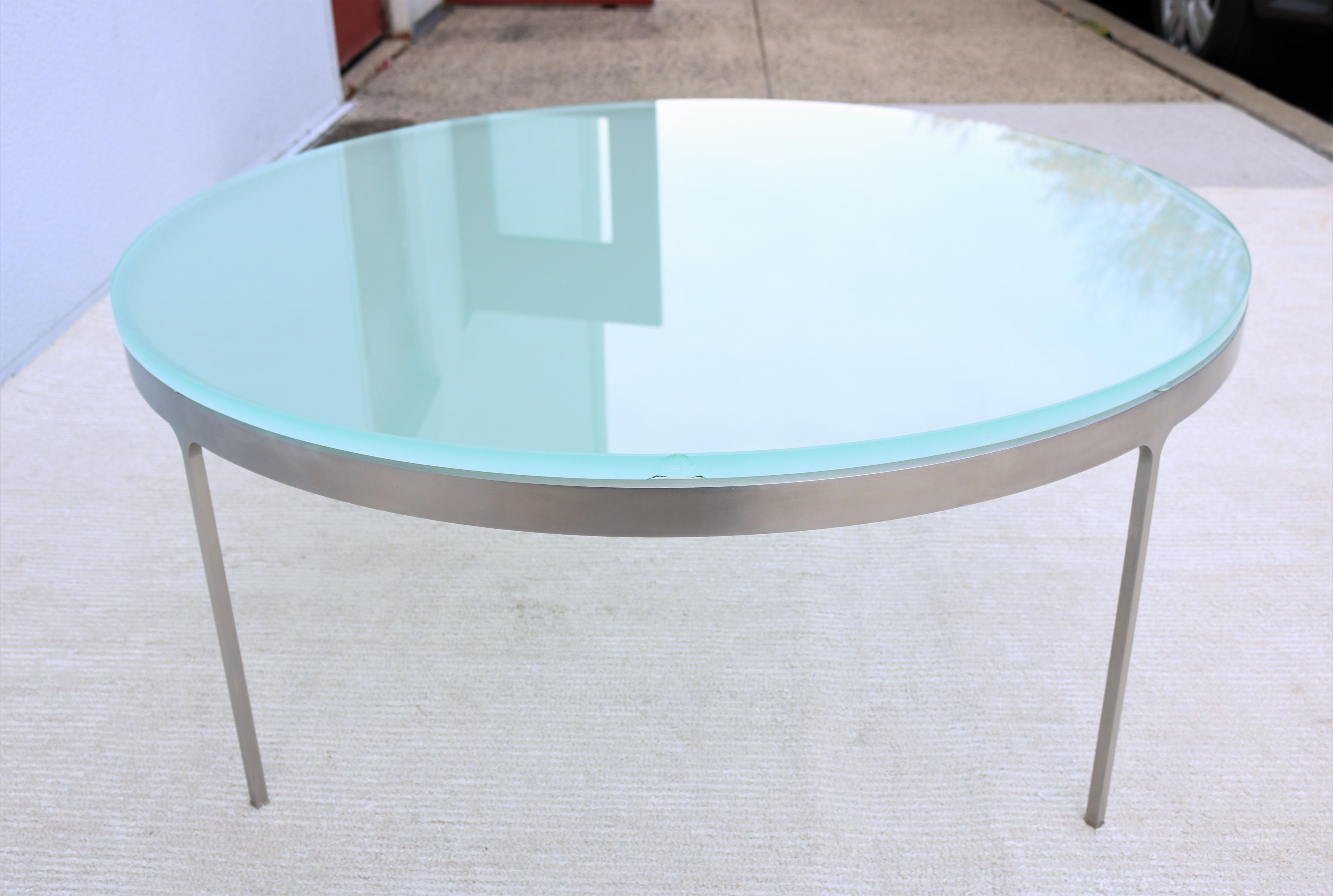 Vintage Minimalist Nicos Zographos Round Glass and Stainless-Steel Coffee Table For Sale 6