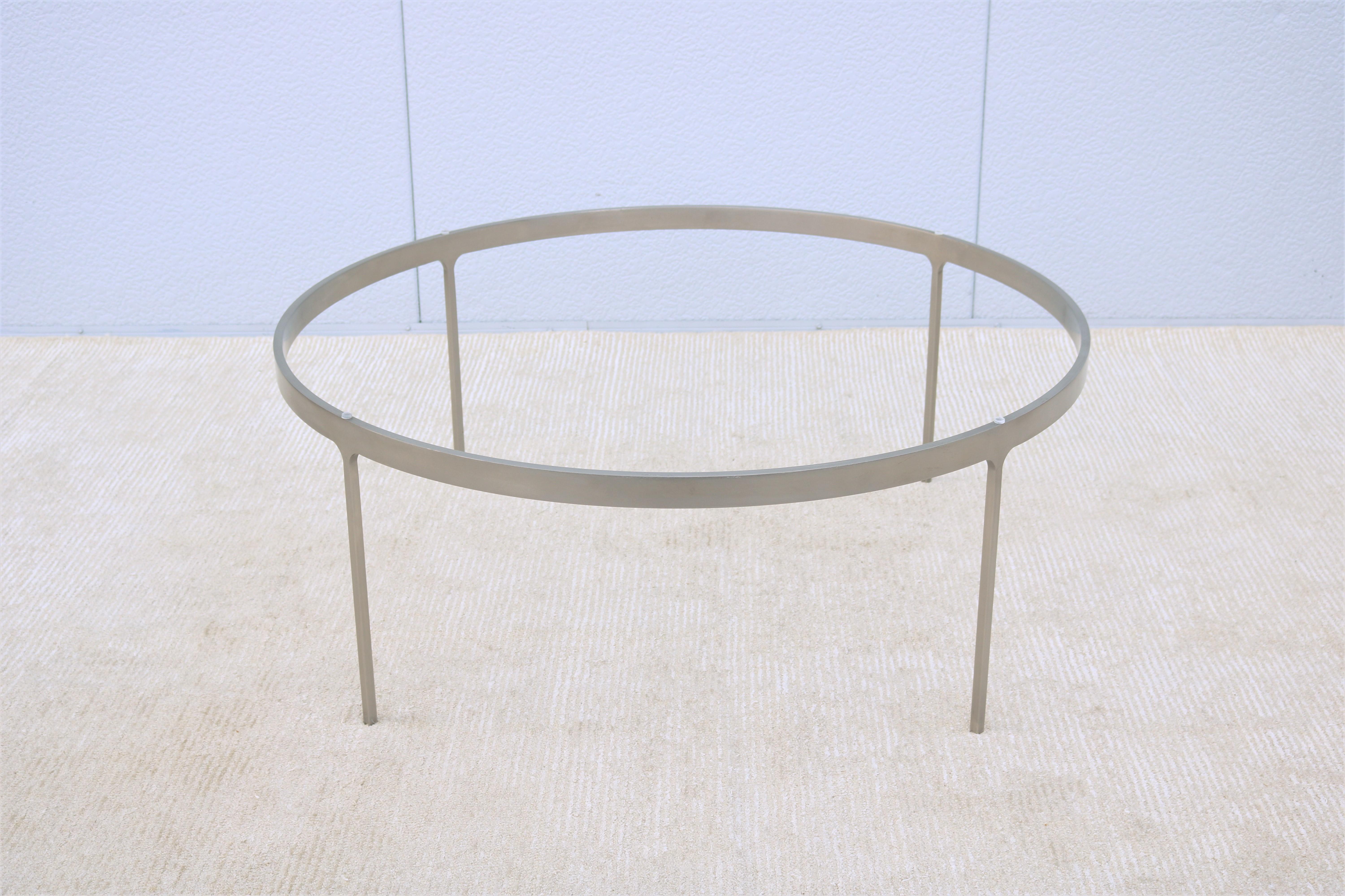 Vintage Minimalist Nicos Zographos Round Glass and Stainless-Steel Coffee Table For Sale 12