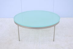 Vintage Minimalist Nicos Zographos Round Glass and Stainless-Steel Coffee Table