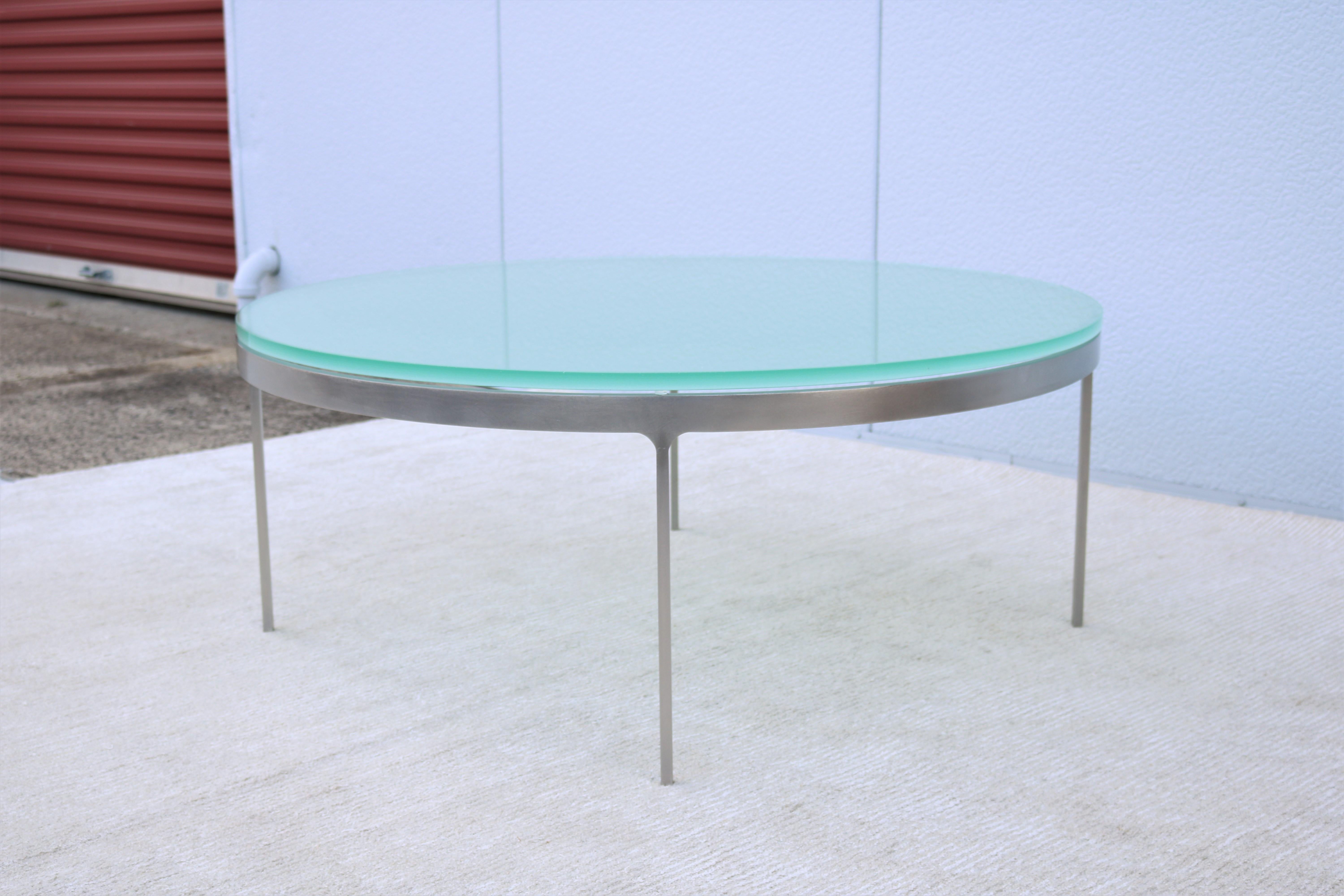 Vintage Minimalist Nicos Zographos Round Glass and Stainless-Steel Coffee Table For Sale 1