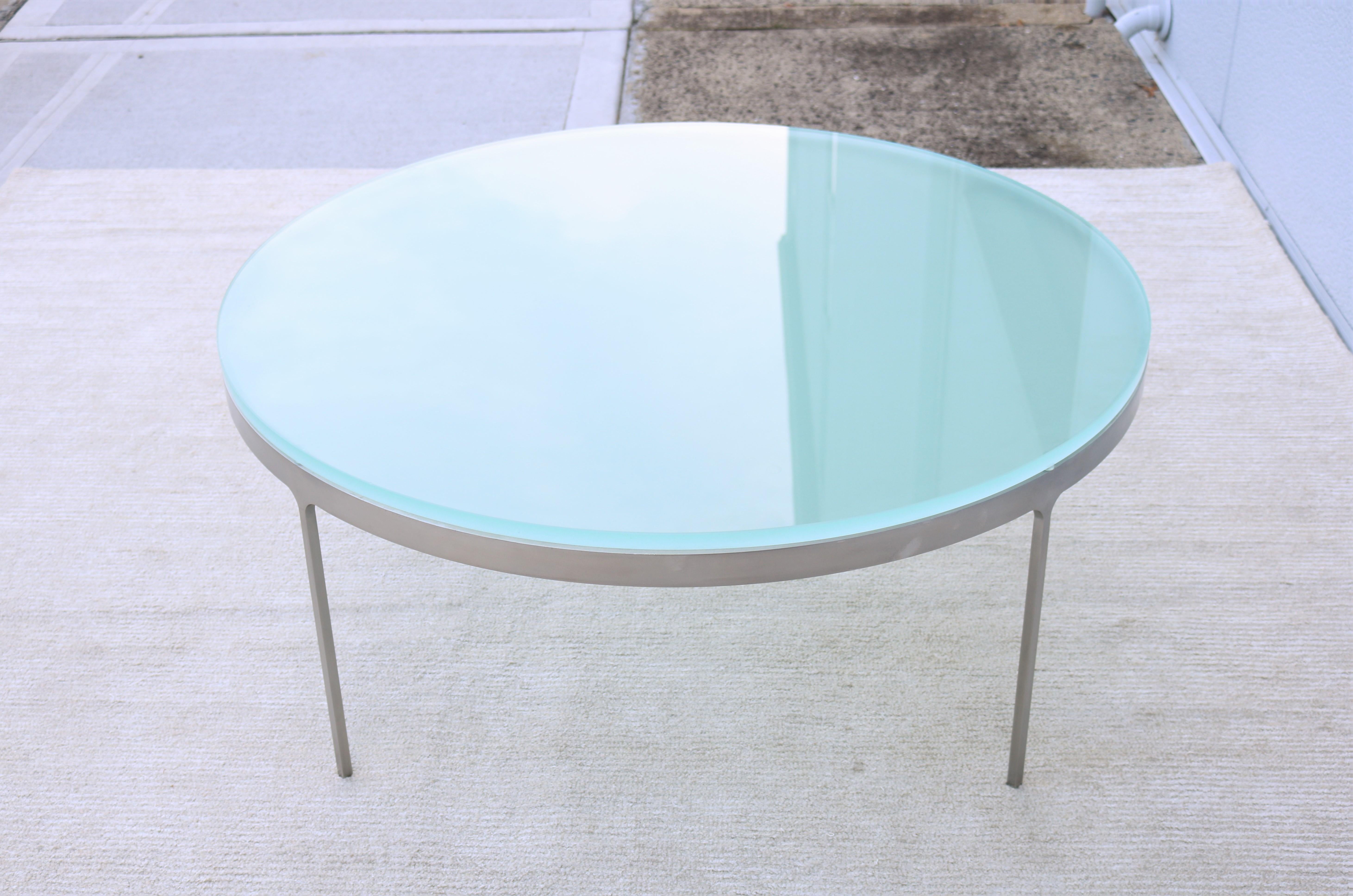 Vintage Minimalist Nicos Zographos Round Glass and Stainless-Steel Coffee Table For Sale 2