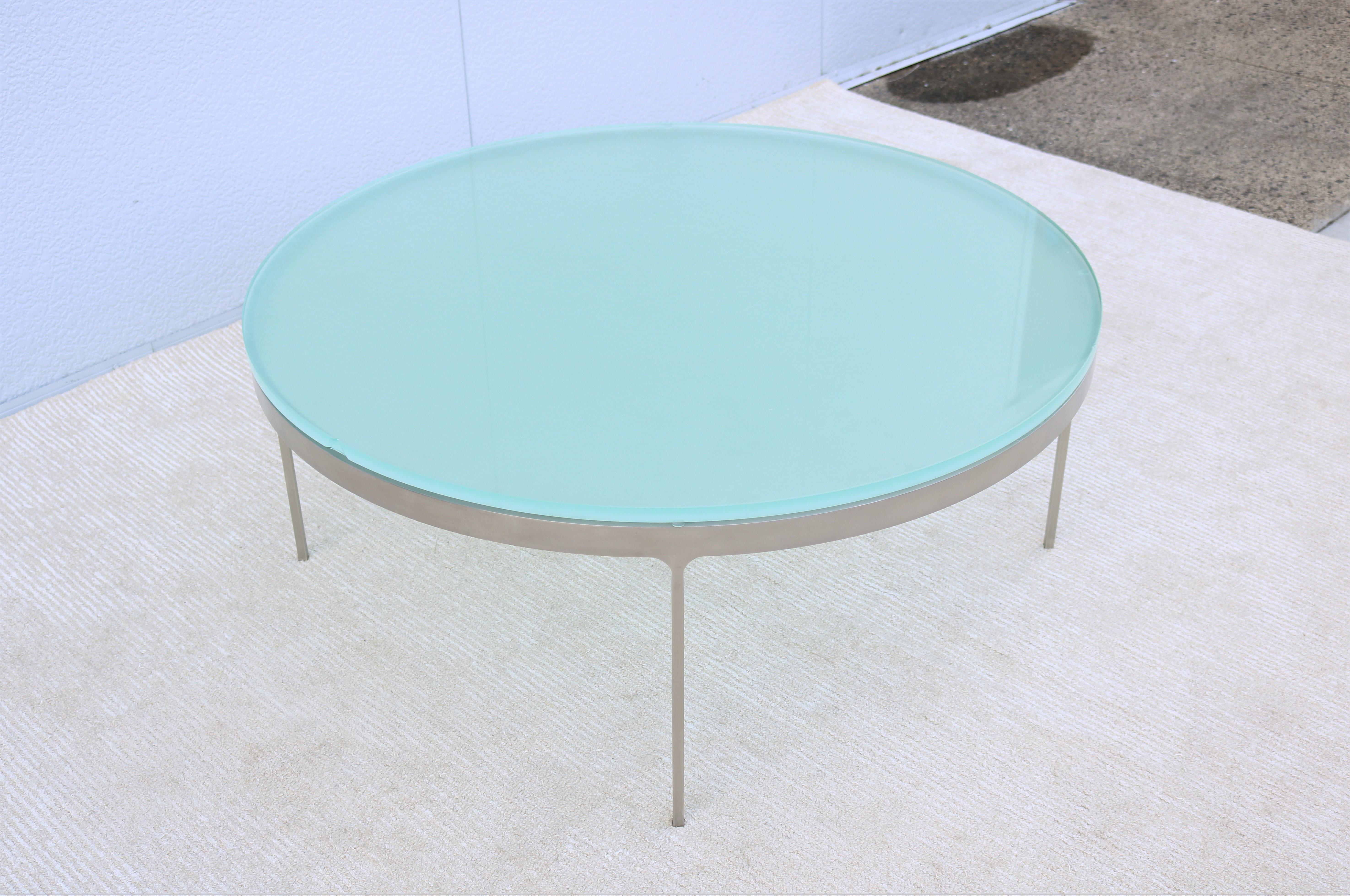 Vintage Minimalist Nicos Zographos Round Glass and Stainless-Steel Coffee Table For Sale 3