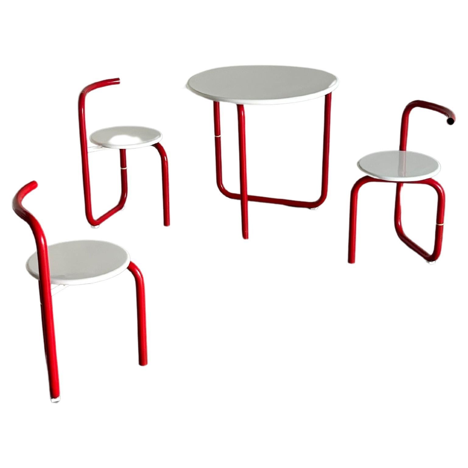 Vintage Minimalist Pop Art Garden Seating Set, Folding Chairs and Table, 1970s